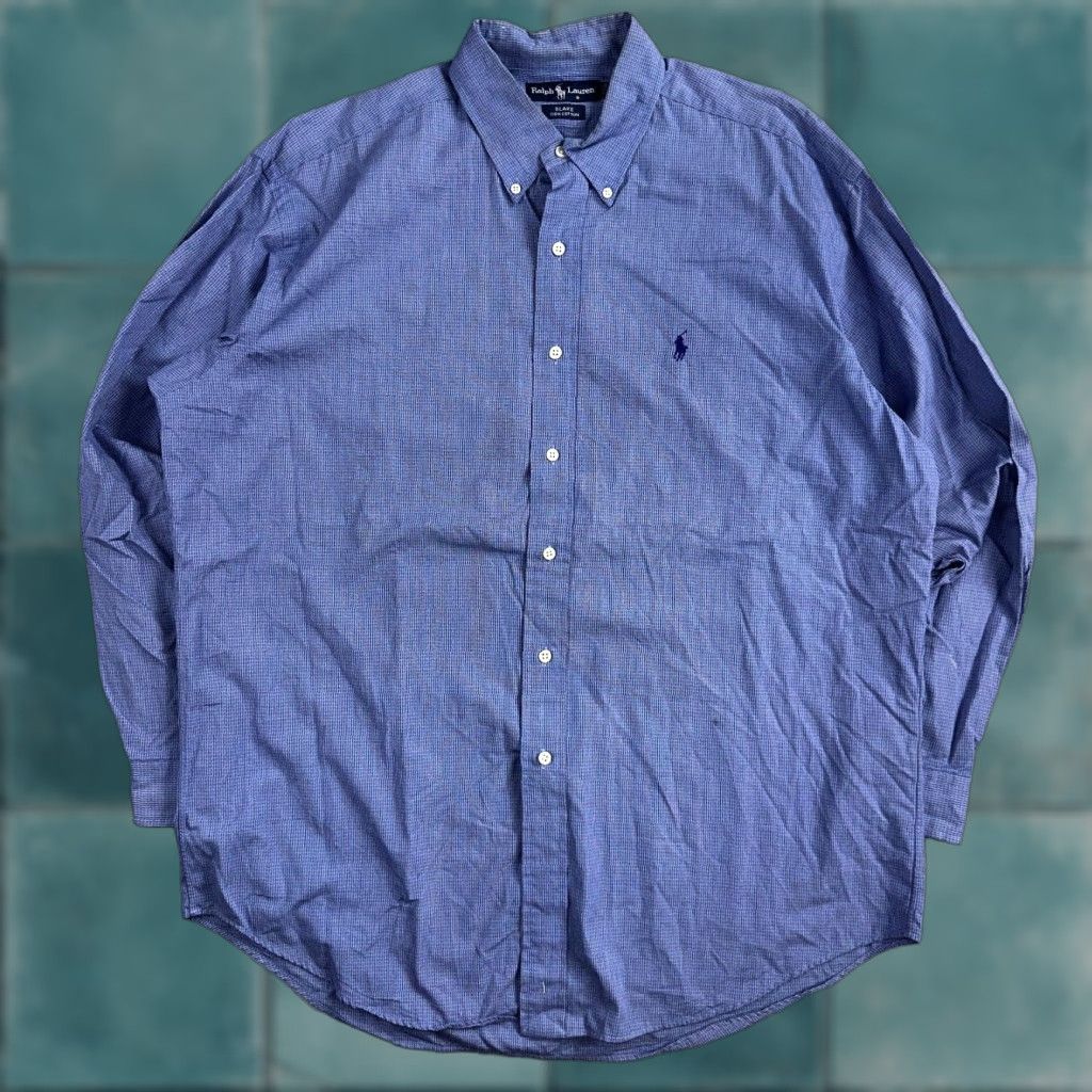 Polo Ralph Lauren VINTAGE Ralph Lauren Polo Shirt Men Blake Button-Down Two-Ply Blue Plaid L Size US L / EU 52-54 / 3 - 1 Thumbnail