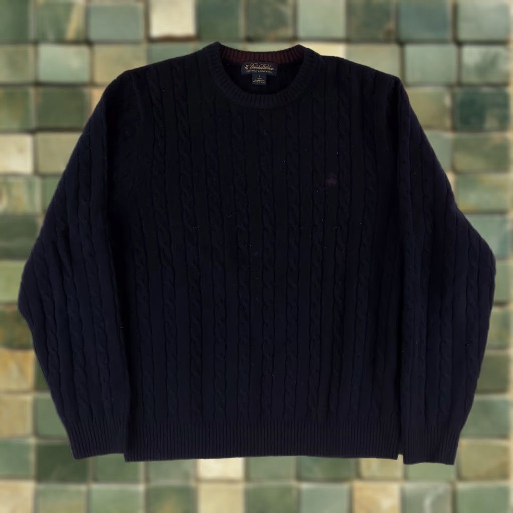 Brooks Brothers Brooks Brothers Sweater Cable Knit Navy Blue Mens L Pullover Lambs Wool Scottish Navy L Size US L / EU 52-54 / 3 - 1 Thumbnail