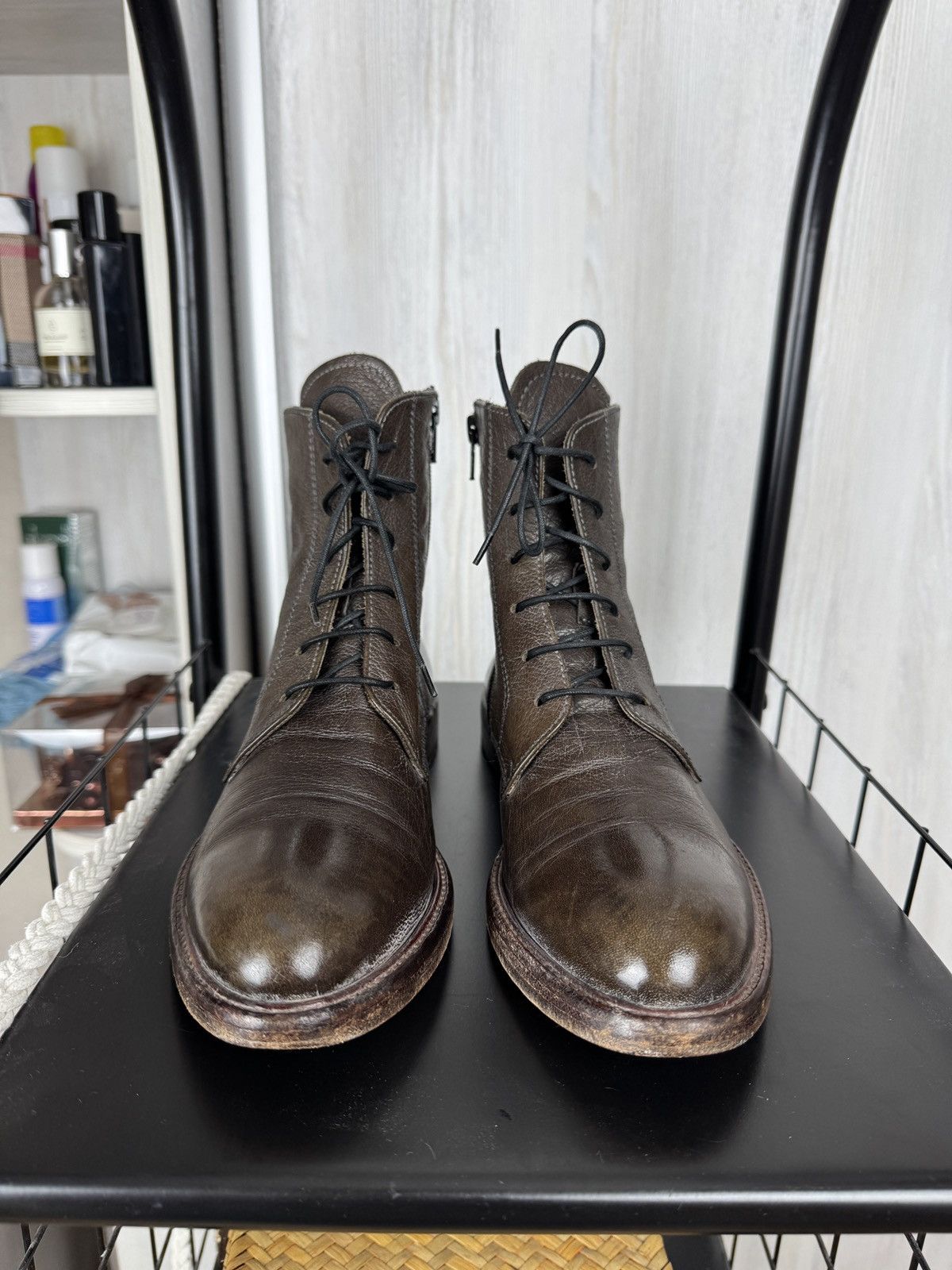 MoMA Moma Leather Laces Zipper Brown Ankle Boot Size US8 EU38 Size US 8 / IT 38 - 5 Thumbnail