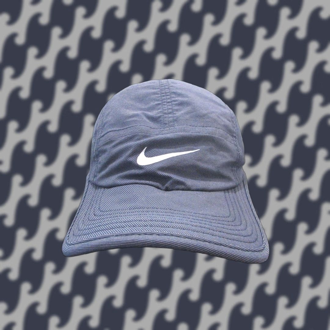 VINTAGE Nike Baseball Cap Hat Adjustable Logo Blue Gray 80s Mens