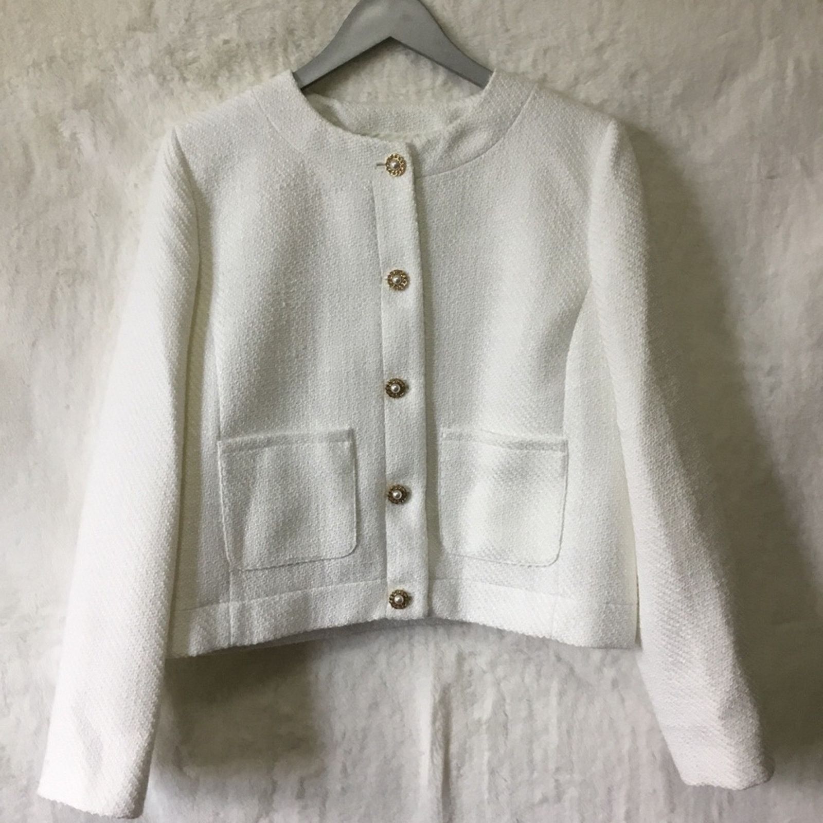 J.Crew J.Crew White Tweed Lady Jacket with Gold Buttons Size XL / US 12-14 / IT 48-50 - 1 Thumbnail