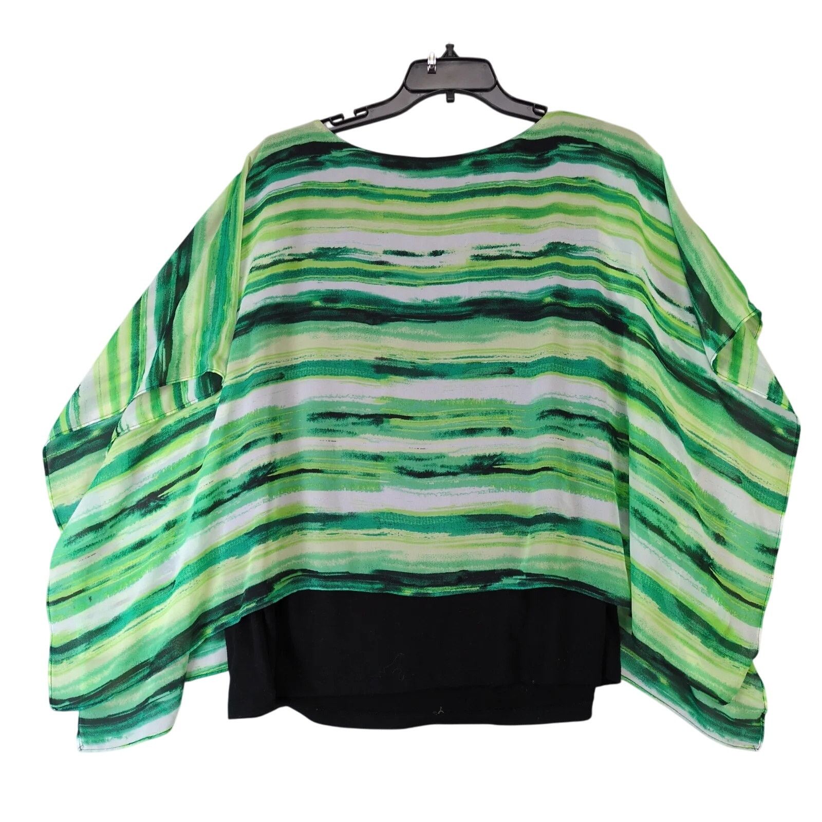 Other IN Studio Green Black Sheer Poncho Overlay Blouse Women's 1X Size XL / US 12-14 / IT 48-50 - 2 Thumbnail