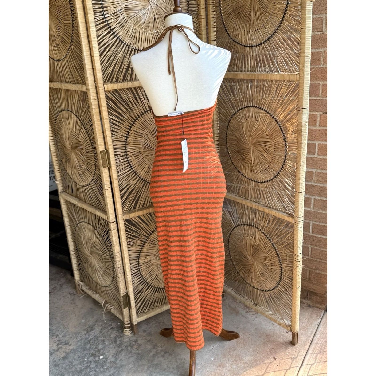 Zara VINTAGE HALTER NECK LONG DRESS Zara Orange Green Knit Body Con New With Tag Small Size S / US 4 / IT 40 - 7 Thumbnail