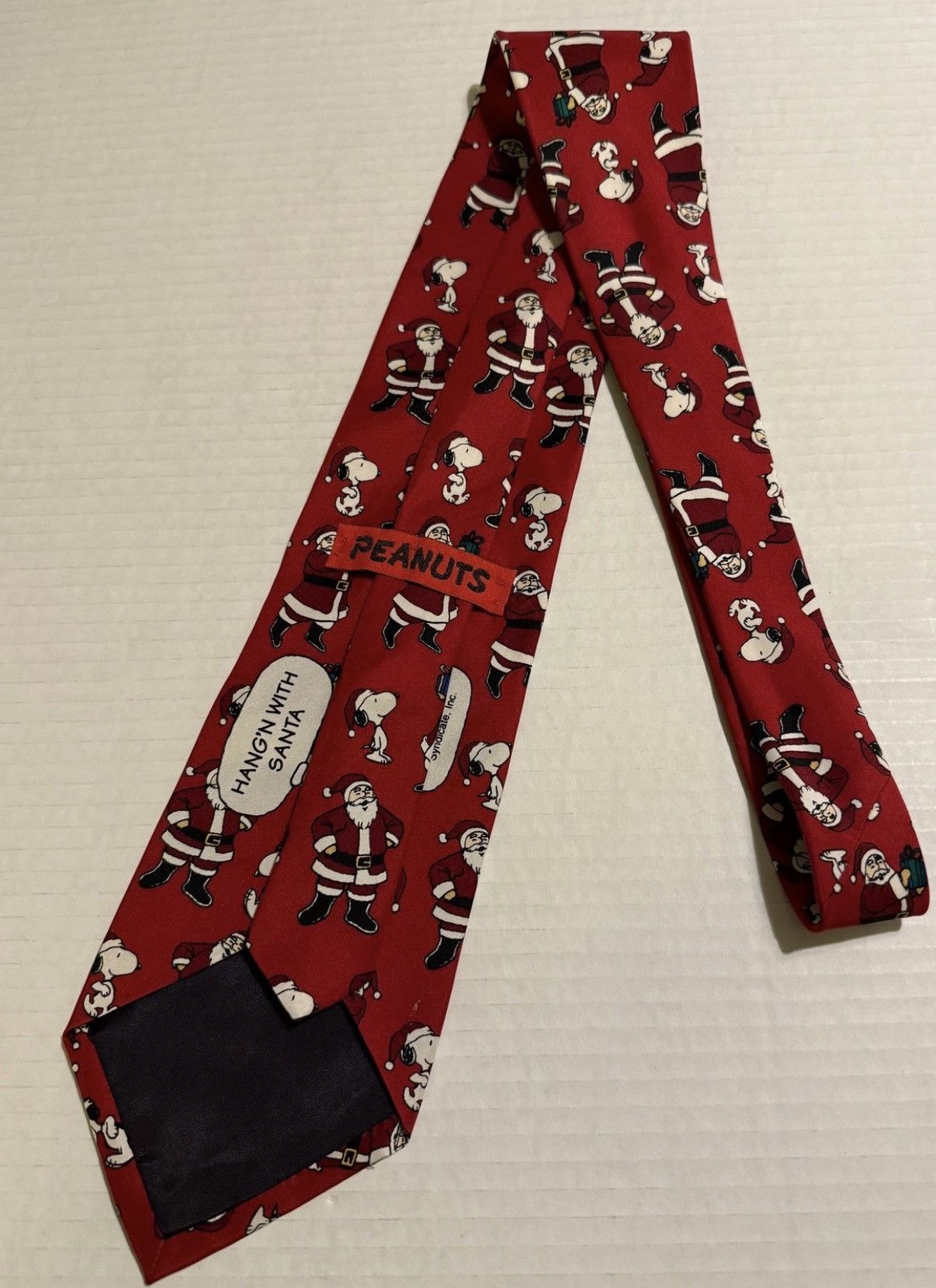 Peanuts Peanuts Snoopy & Santa Red Silk “Hang’n with Santa” Necktie Size ONE SIZE - 2 Thumbnail