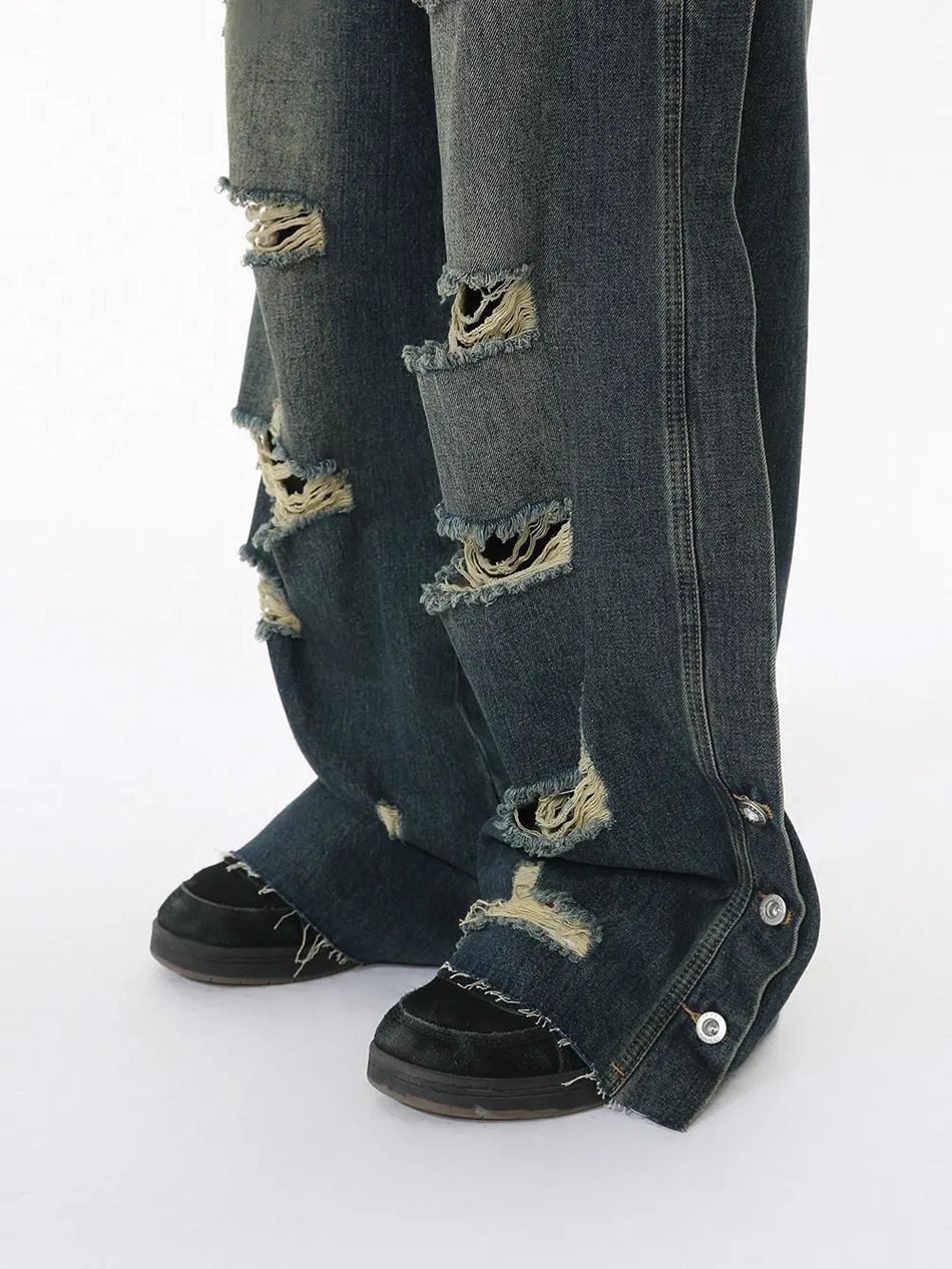 Japanese Brand Retro loose fringed ripped jeans Size US 32 / EU 48 - 4 Thumbnail