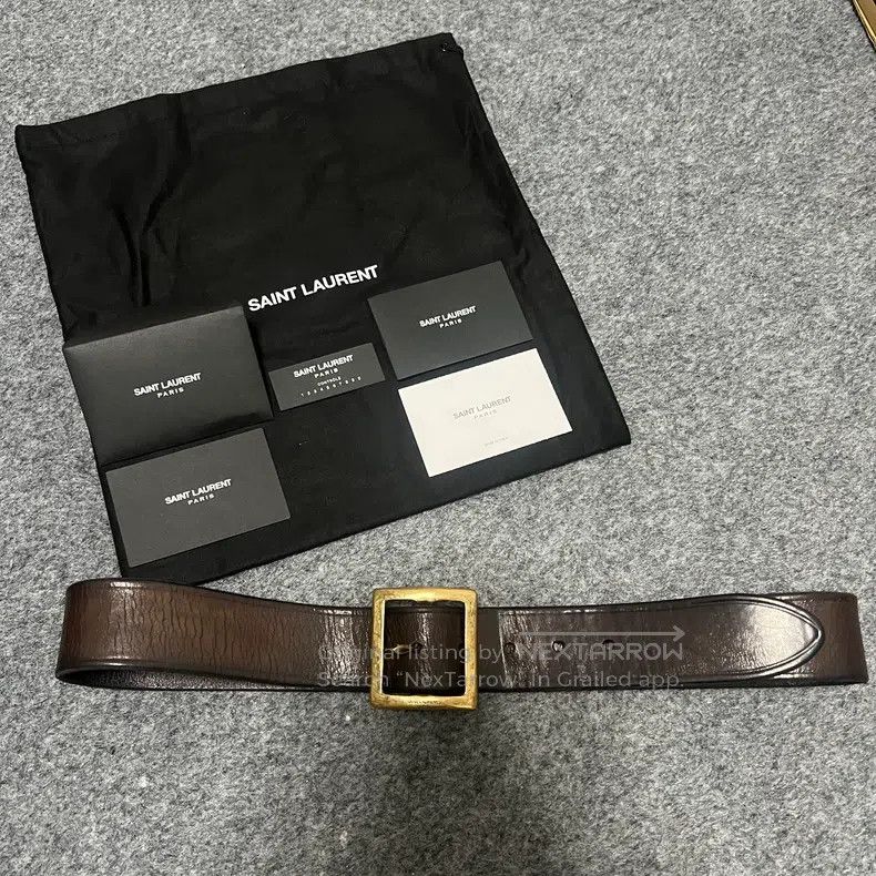 Saint Laurent Paris Saint Laurent Paris Square Buckle Cracked Leather Belt i Size ONE SIZE - 6 Thumbnail