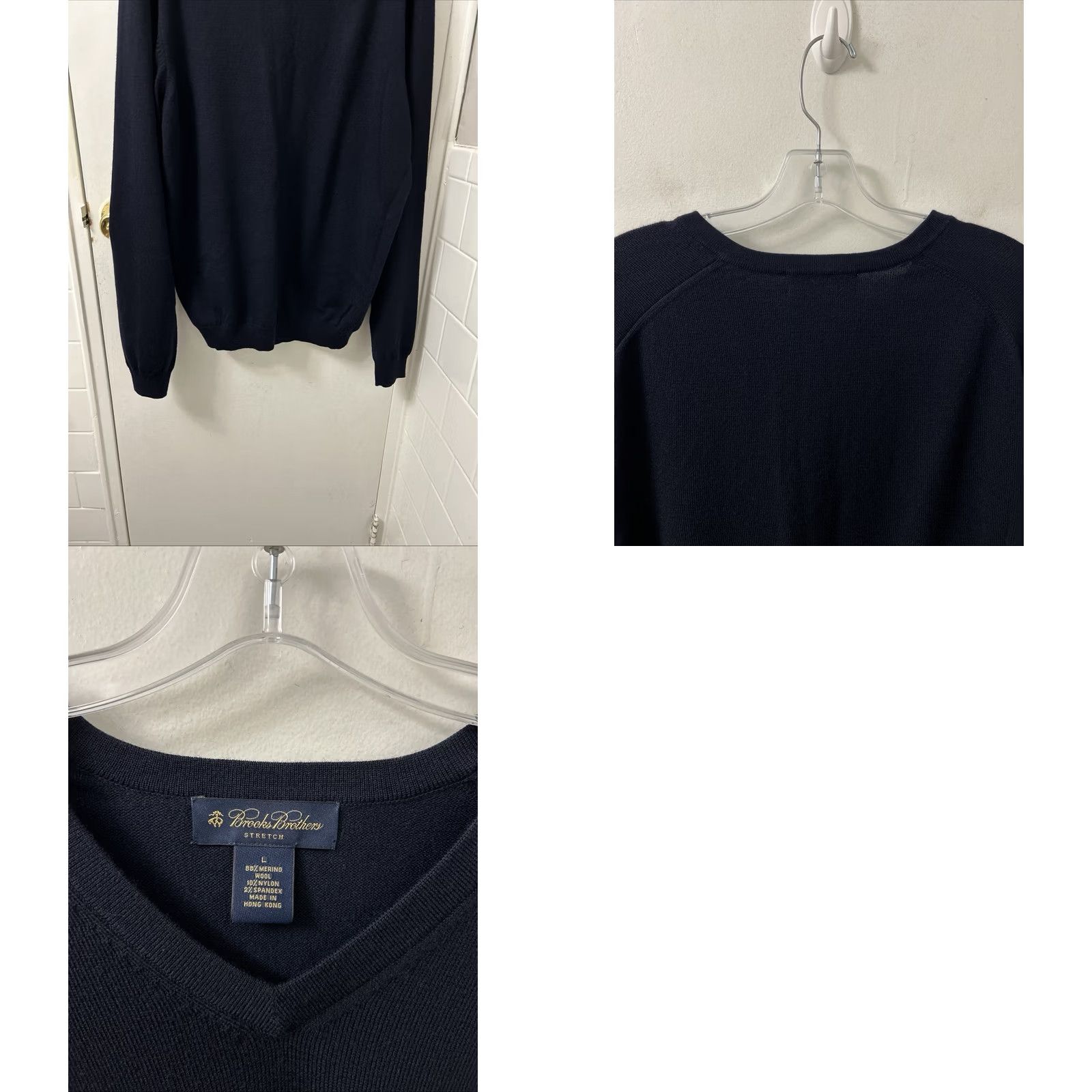 Brooks Brothers Brooks Brothers Sweater V-Neck Pullover Mens Large Navy Blue Merino Wool Stretch Pullover Size US L / EU 52-54 / 3 - 8 Thumbnail