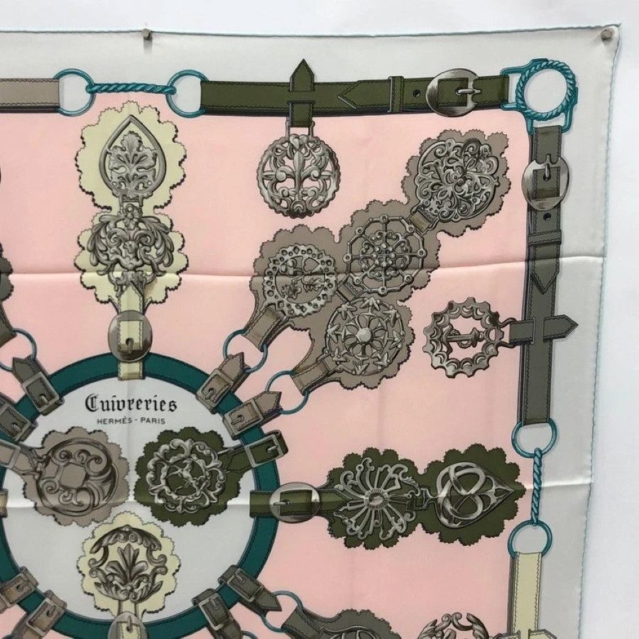 Hermes Hermès “Cuivreries” Carré Silk Scarf 90x90 cm Pink, Size ONE SIZE - 3 Thumbnail