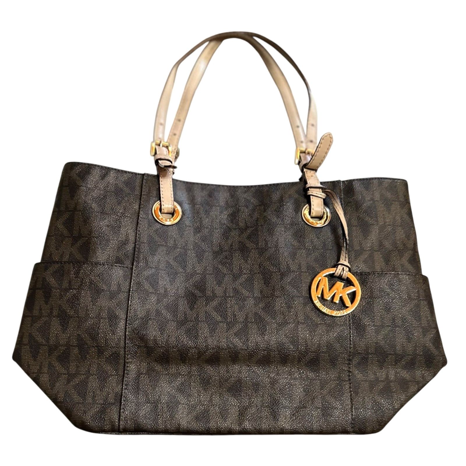 Vintage Michael Kors Jet Set Travel Brown Tote Shoulder HandBag Purse Women’s Leather Exterior Tote Bag Size ONE SIZE - 2 Thumbnail