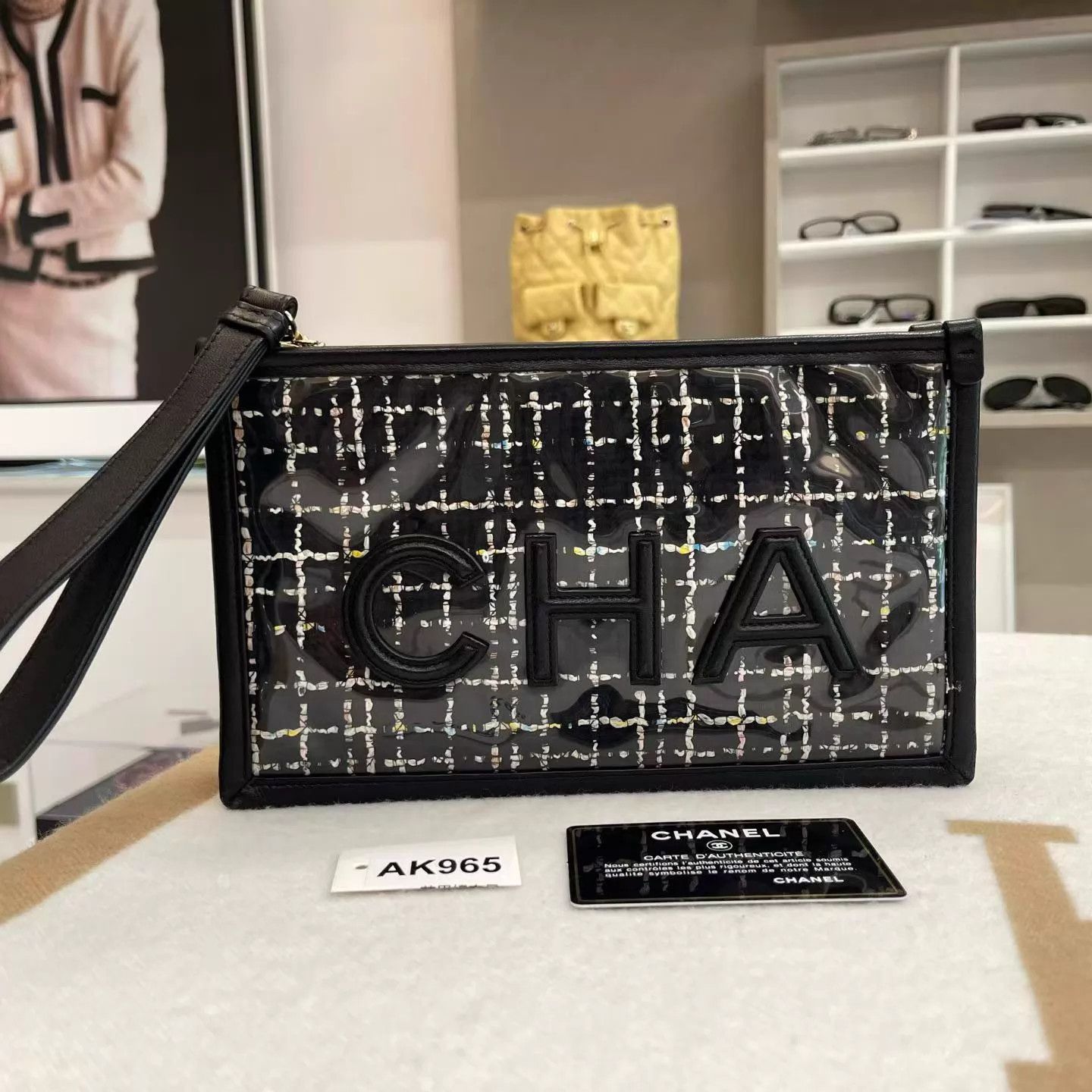 Chanel Chanel Black PVC + Woven Check Clutch w/ Card Size ONE SIZE - 1 Thumbnail