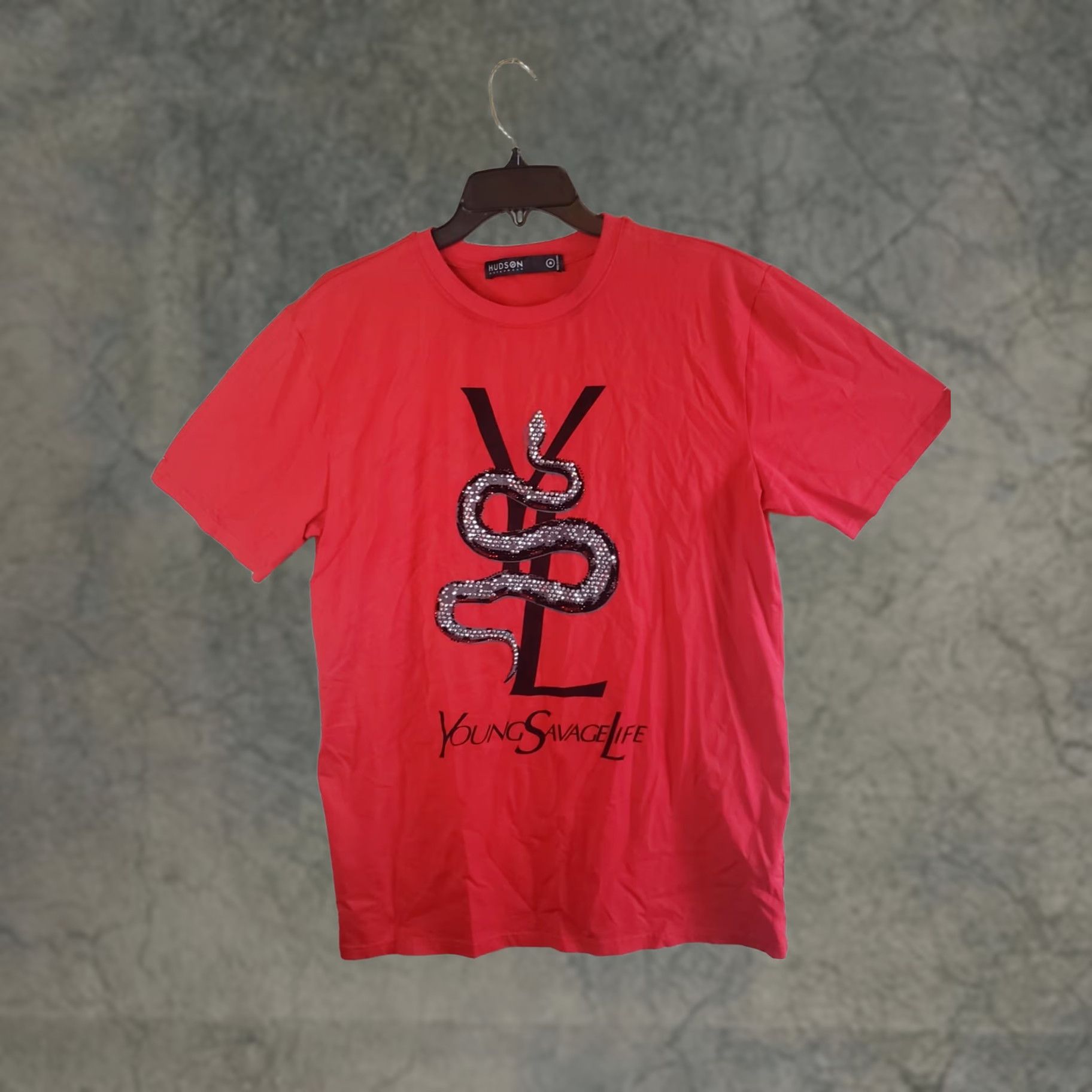 Alife VINTAGE Hudson Outerwear YSL T-Shirt Men M Red Rhinestone Snake Short Sleeve Tee Crew Neck Rhinestone YSL 90s Theme Mens Size US M / EU 48-50 / 2 - 1 Thumbnail