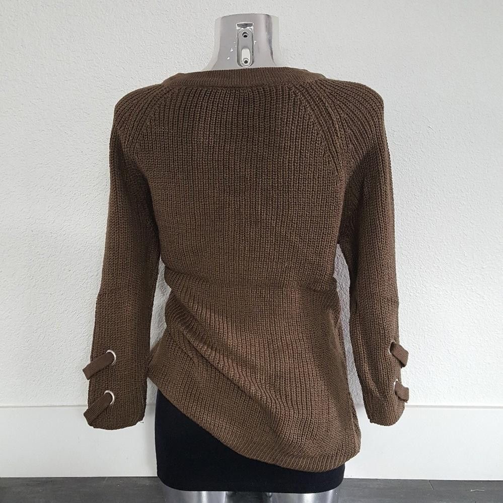 Designer Chocolate Laced Up Sweater Long Sleeve Size ONE SIZE - 2 Thumbnail