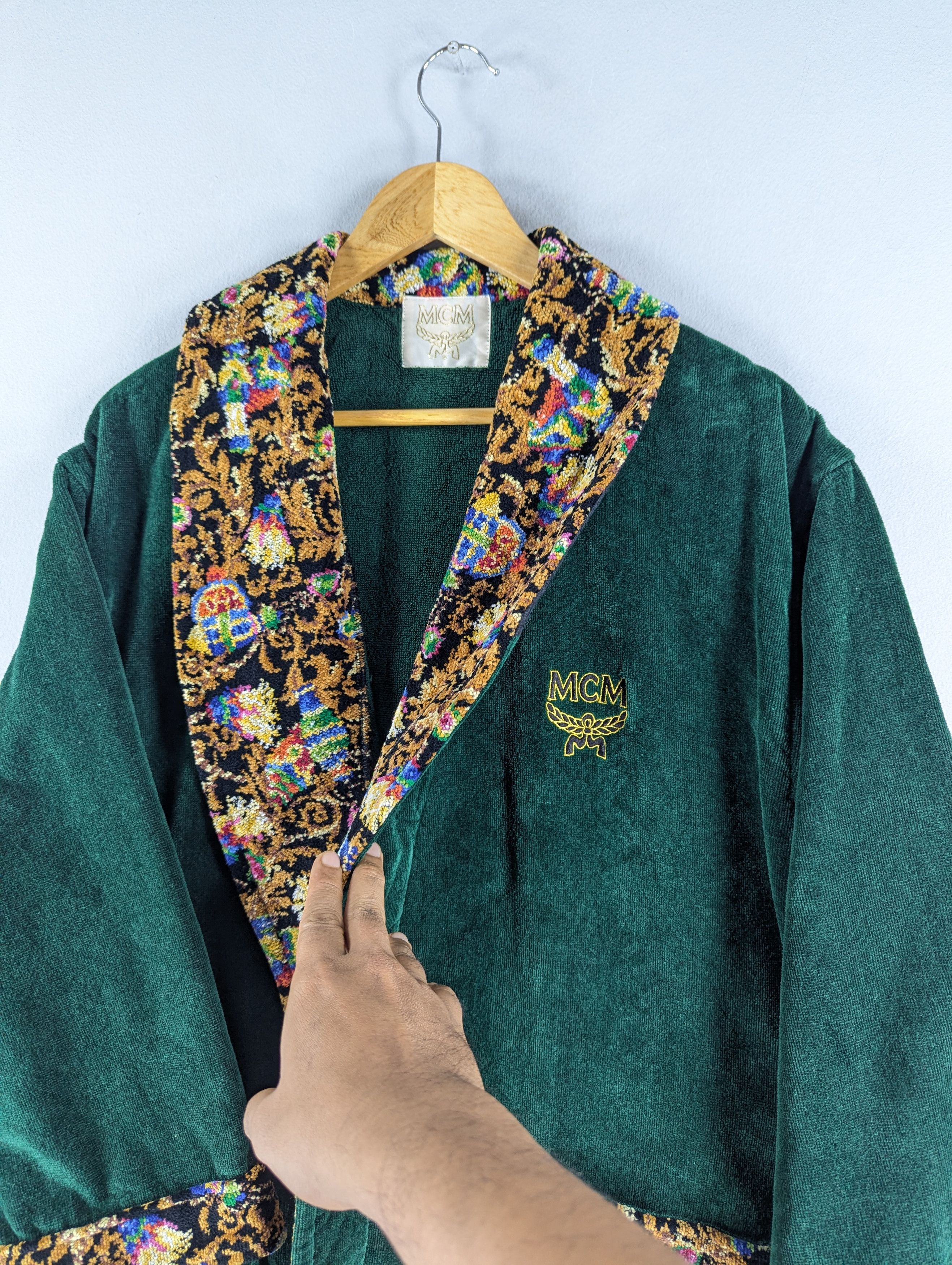 MCM Vintage MCM Velour Robe Green Gold Embroidery Logo Size US L / EU 52-54 / 3 - 9 Thumbnail