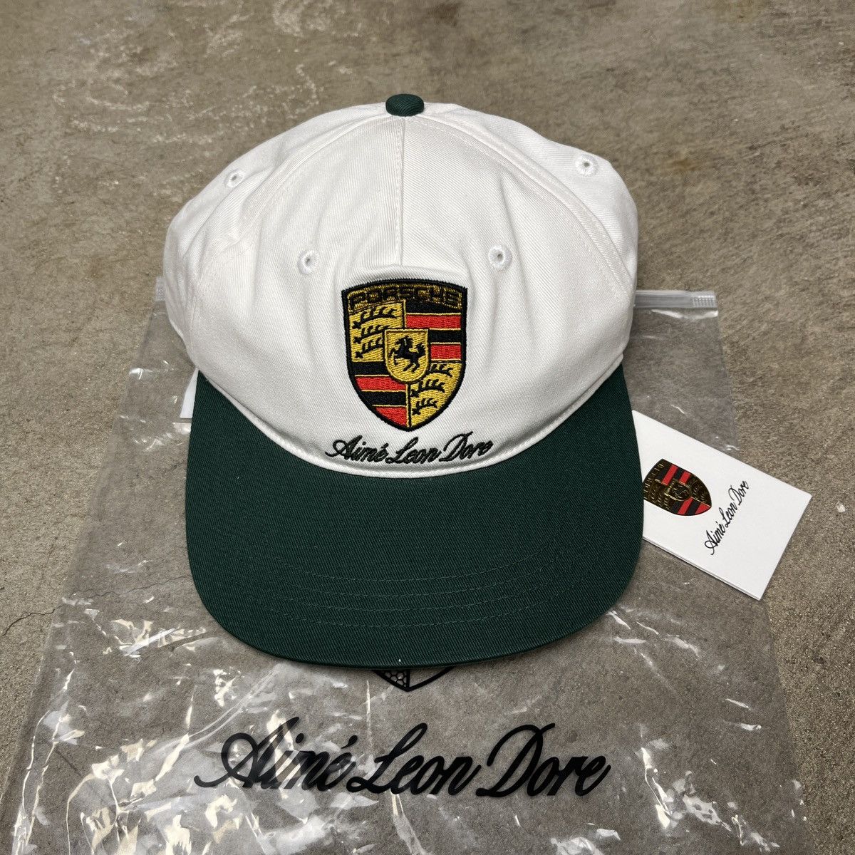Aime Leon Dore Aime Leon Dore Porsche Script Logo Hat White Green Size ONE SIZE - 1 Thumbnail