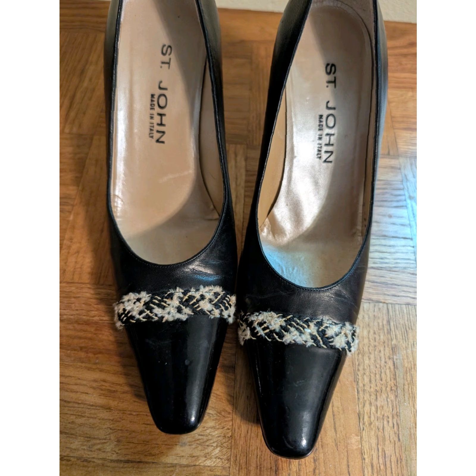 St. John St. John Leather Pump Black Tweed Accent Patent Leather Square Heel Sz 7.5 Vintage Yes Women Pump Size US 8 / IT 38 - 5 Thumbnail