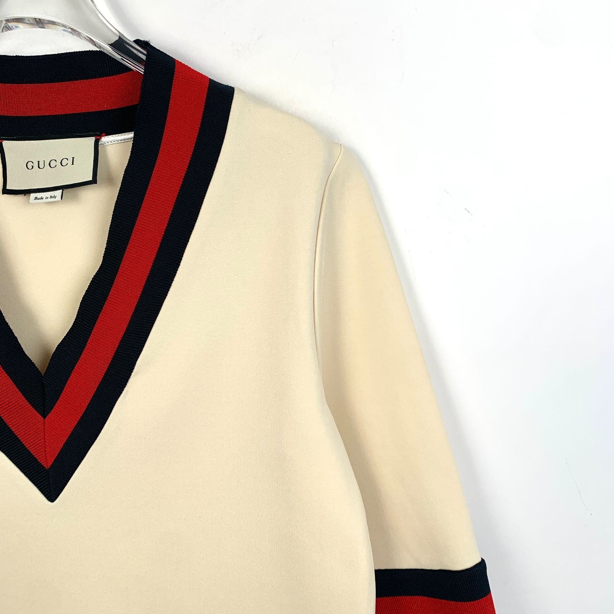 Gucci Gucci Beige Striped V-Neck Short-Sleeved Dress (Size M) Size M / US 6-8 / IT 42-44 - 8 Thumbnail
