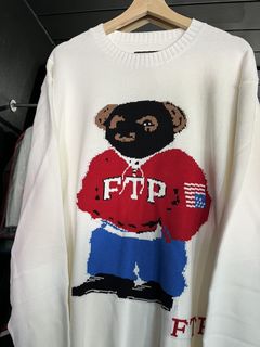 Designer FTP Fuck The Population New FW19 White Knit Bear Sweater