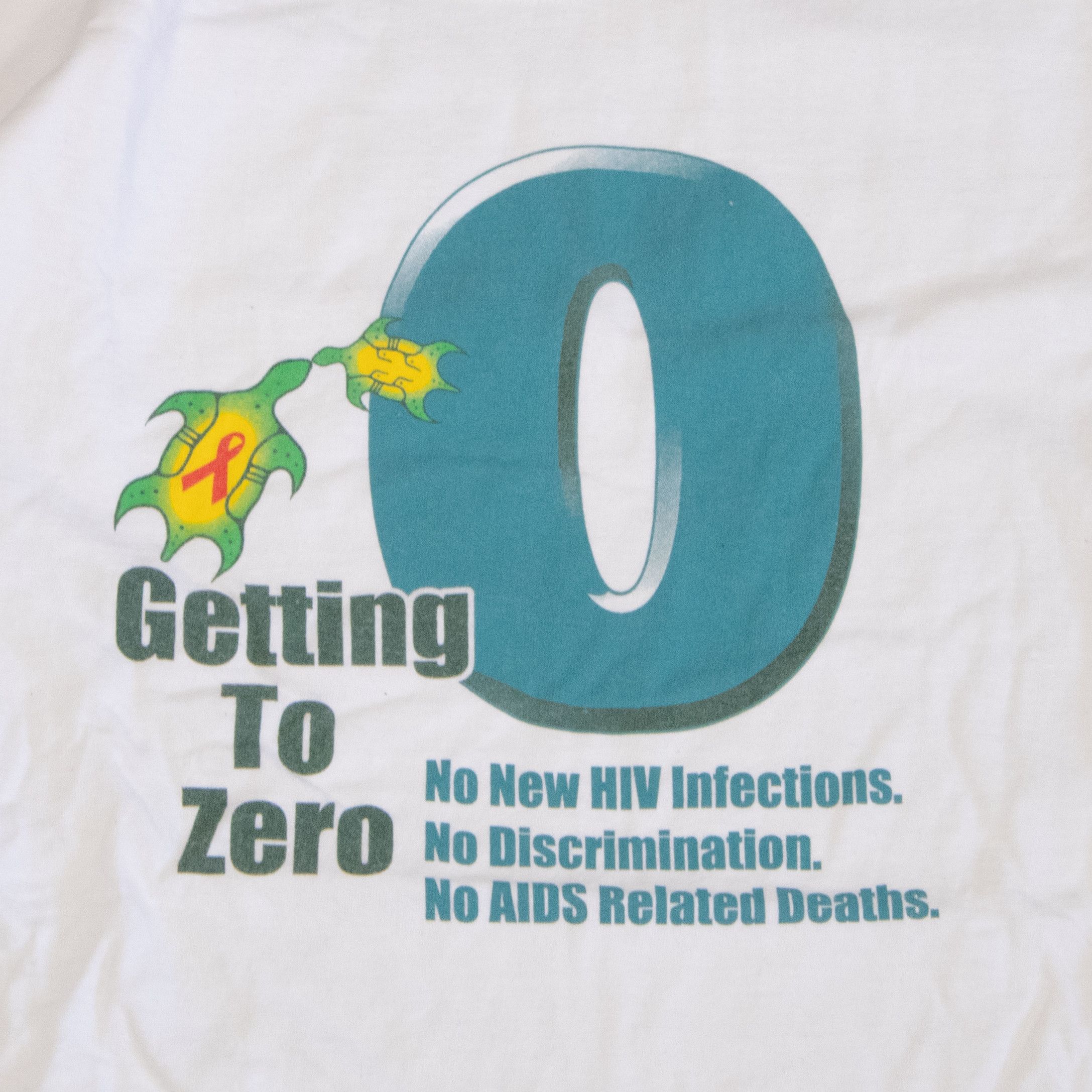 Gildan × Vintage Y2K 2000’s Getting to Zero Aids Awareness White T-Shirt Size US XL / EU 56 / 4 - 4 Thumbnail