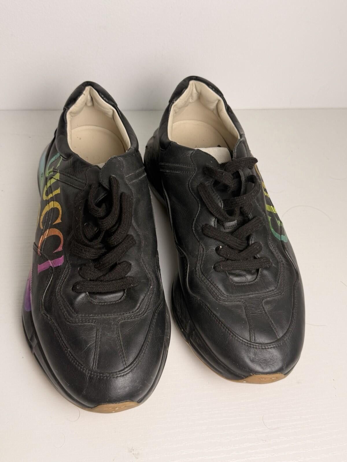 Gucci Gucci Rhyton Rainbow Logo Leather Sneakers Black SZ 10 Good Size US 10 / EU 43 - 3 Thumbnail