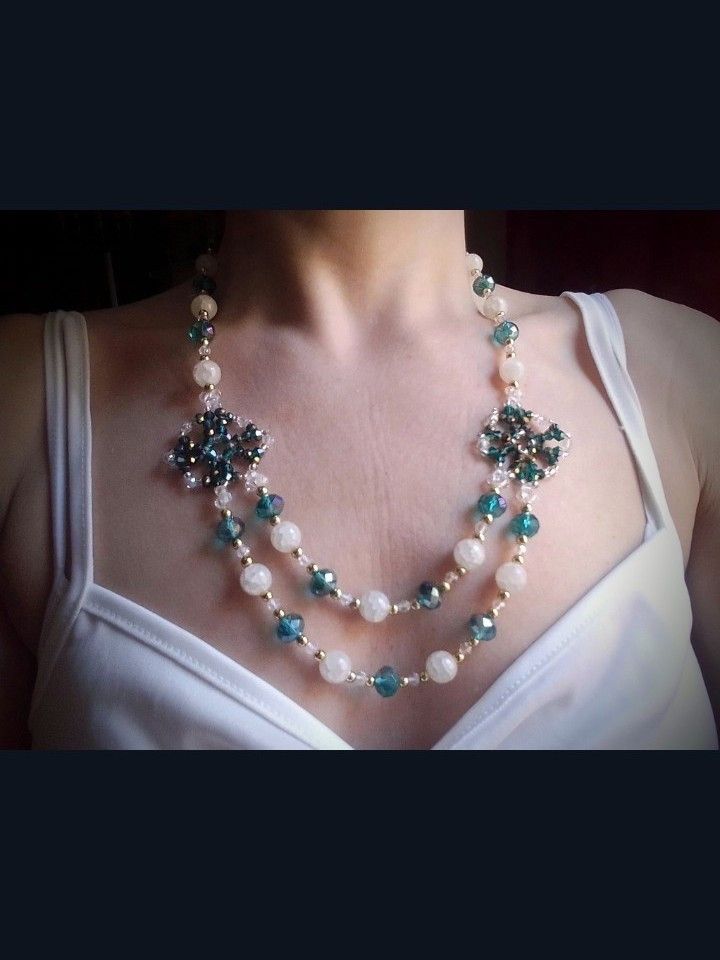 Handmade Necklace Long Green Crystal White Gemstones Earrings Size ONE SIZE - 6 Thumbnail