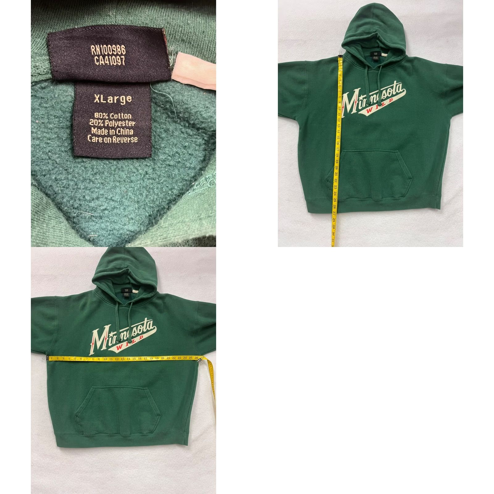 Vintage VINTAGE Minnesota Wilds Hoodie 90s NHL merch Stitched Front Back XL Men Green Pullover Old Time Hockey Mens Size US XL / EU 56 / 4 - 8 Thumbnail