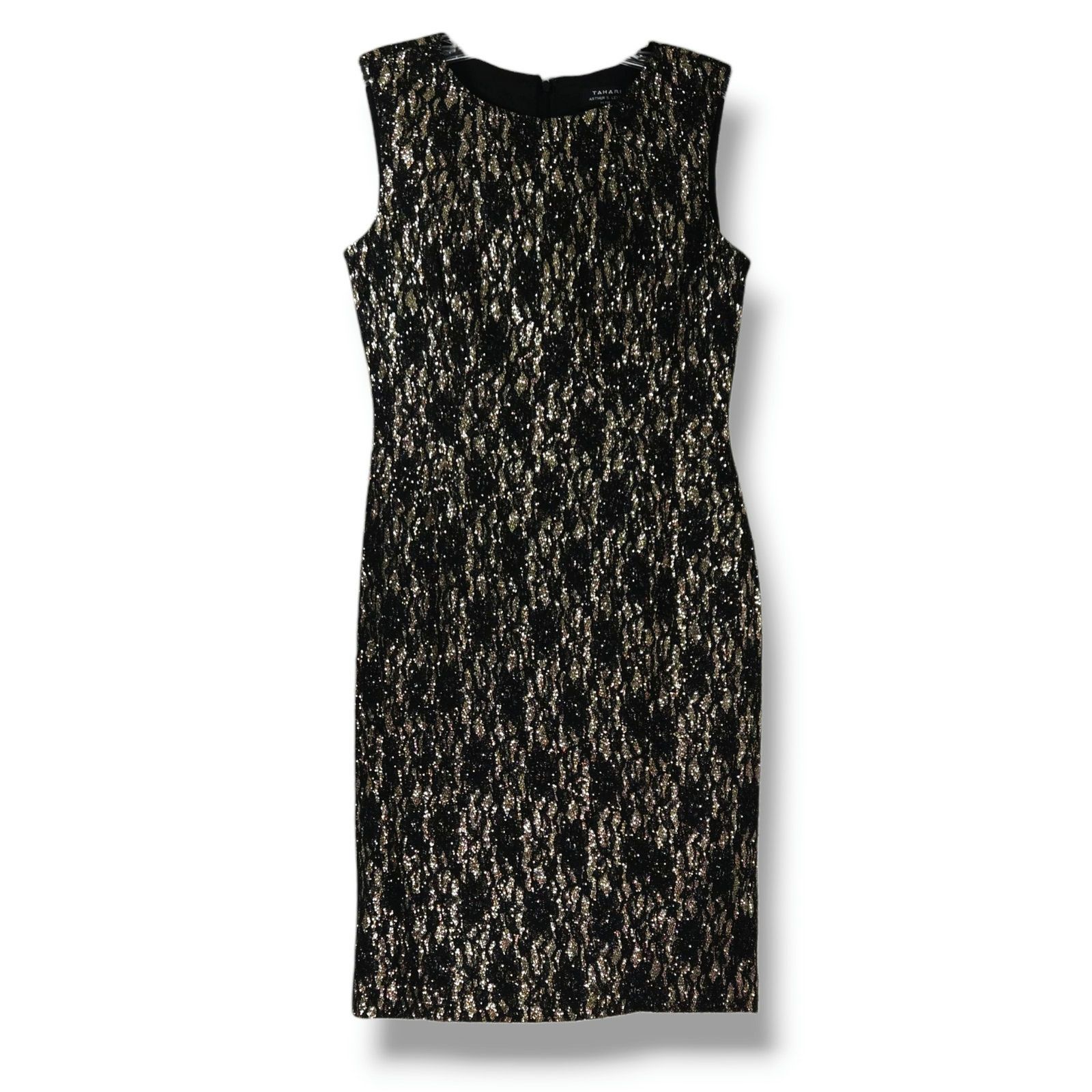 Other Tahari Arthur Levine Gold Black Lace Sheath Dress 2P Petite Size XS / US 0-2 / IT 36-38 - 1 Thumbnail