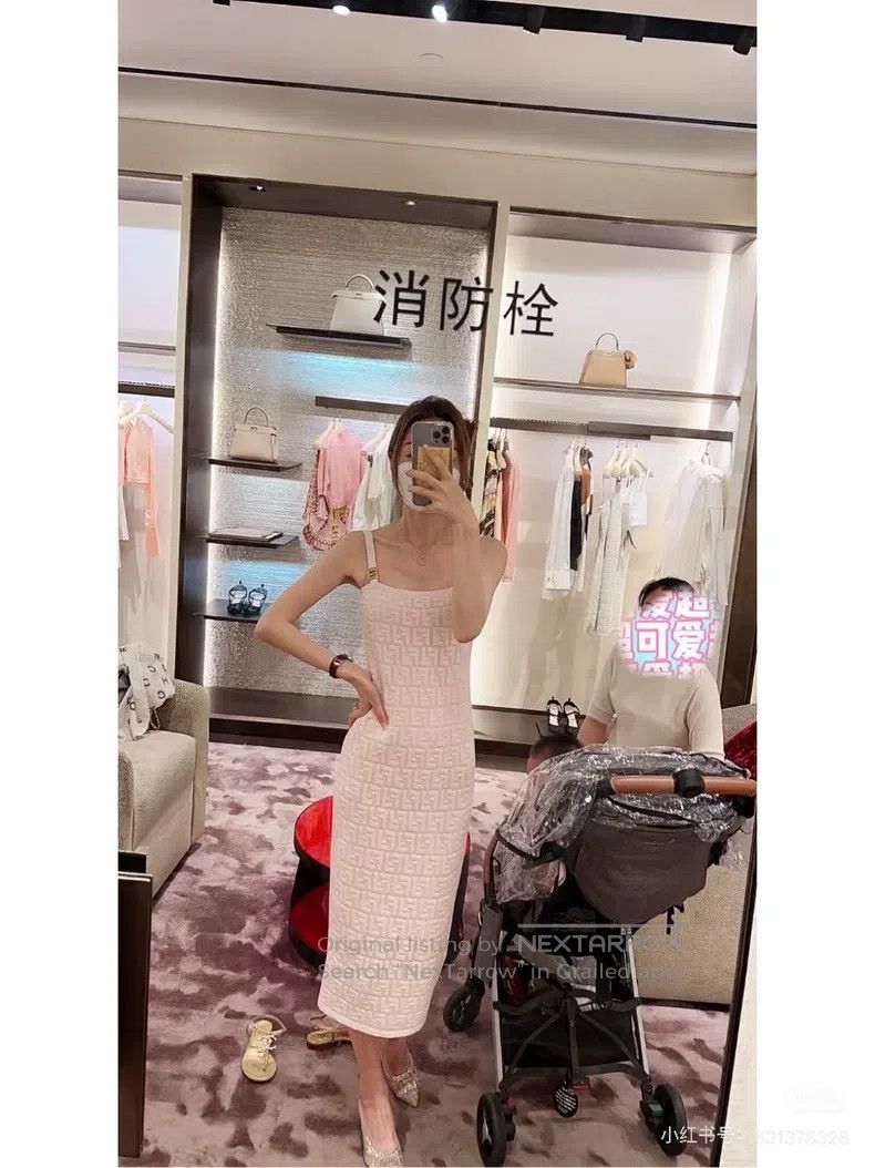 Fendi Fendi Pink knit jacquard logo camisole dress Size XS / US 0-2 / IT 36-38 - 2 Thumbnail