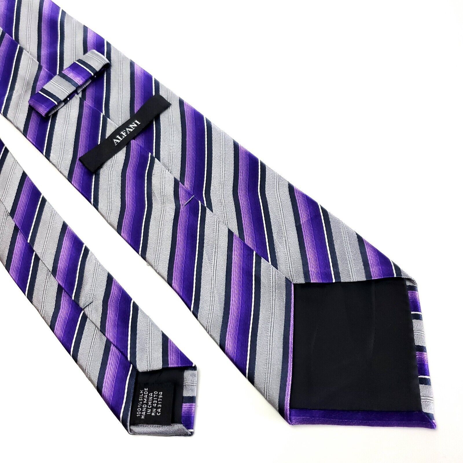 Alfani Alfani Silk Woven Purple Gray Striped Silk Tie Size ONE SIZE - 5 Thumbnail
