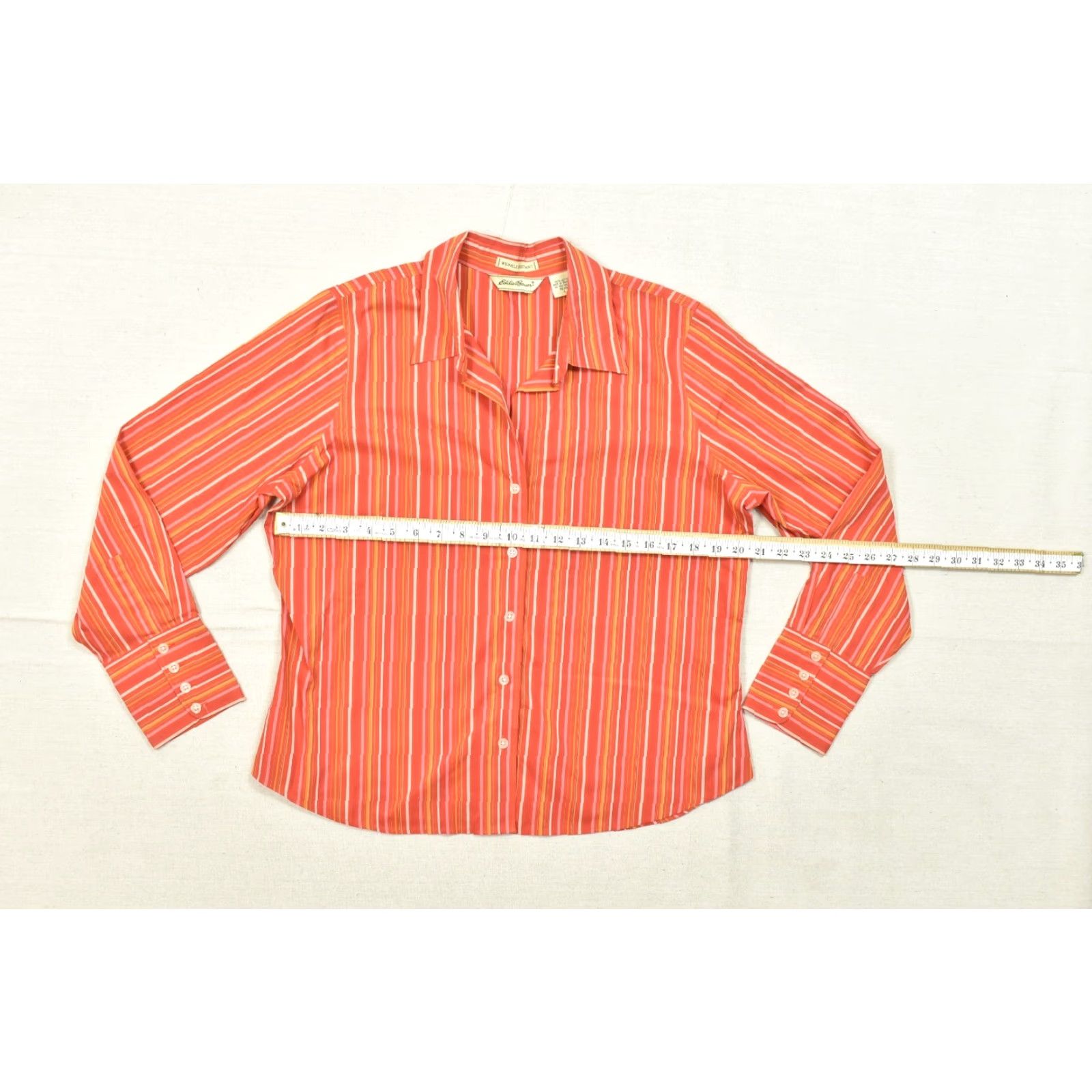 Eddie Bauer Eddie Bauer Shirt Button-Up Orange Striped Wrinkle Resistant Women Large Petite Button Up Shirt Size L / US 10 / IT 46 - 3 Thumbnail