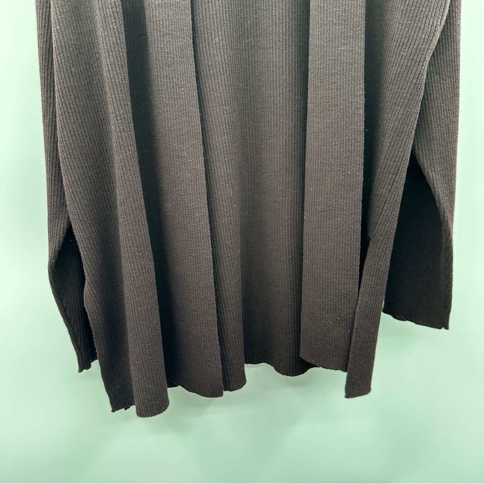 Eileen Fisher Eileen Fisher 100% Wool Dark Brown Ribbed Open Cardigan Size L / US 10 / IT 46 - 3 Thumbnail
