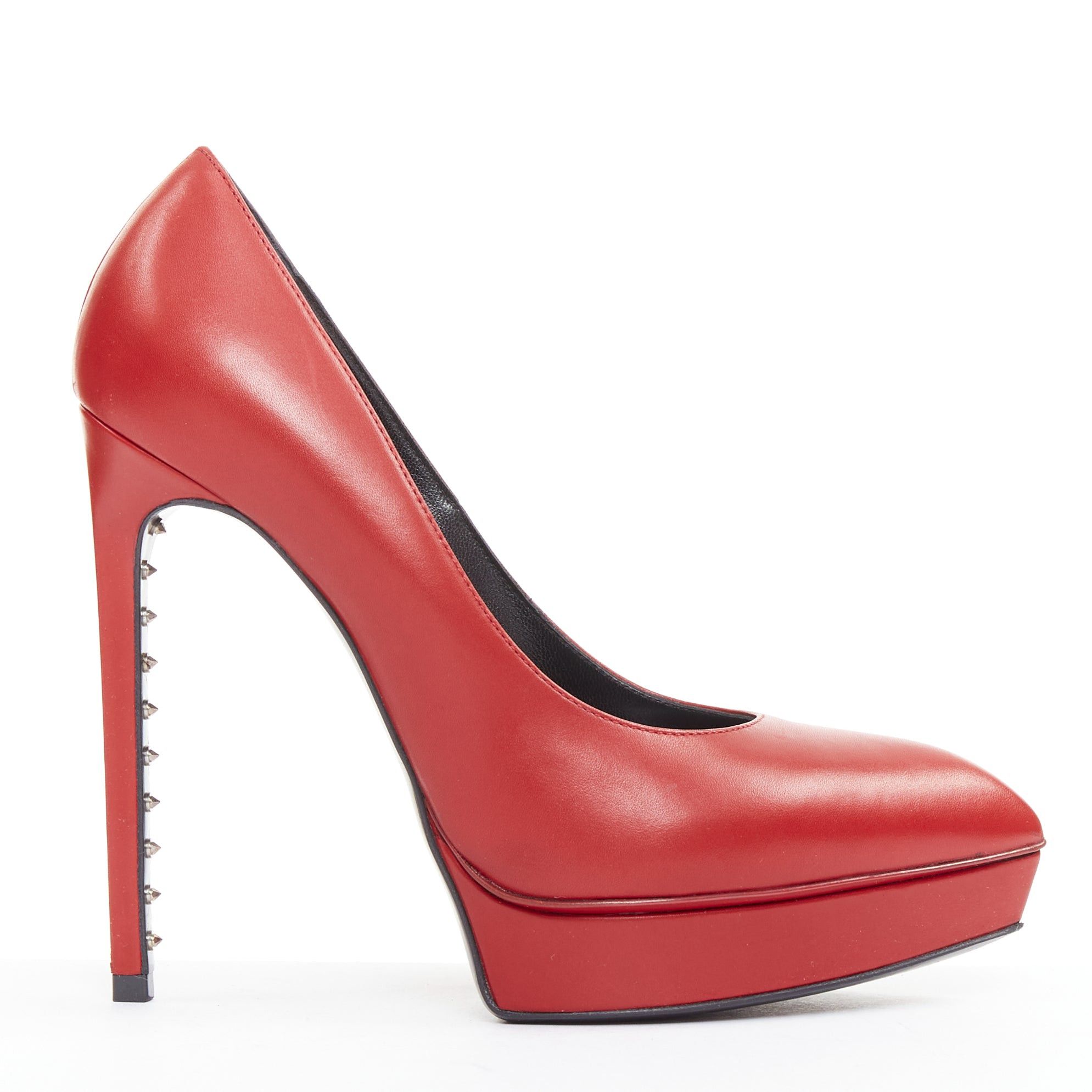 Saint Laurent Paris SAINT LAURENT Janis Rouge Oriente red calf leather studded heel platform pumps EU37.5 Size US 7.5 / IT 37.5 - 1 Thumbnail