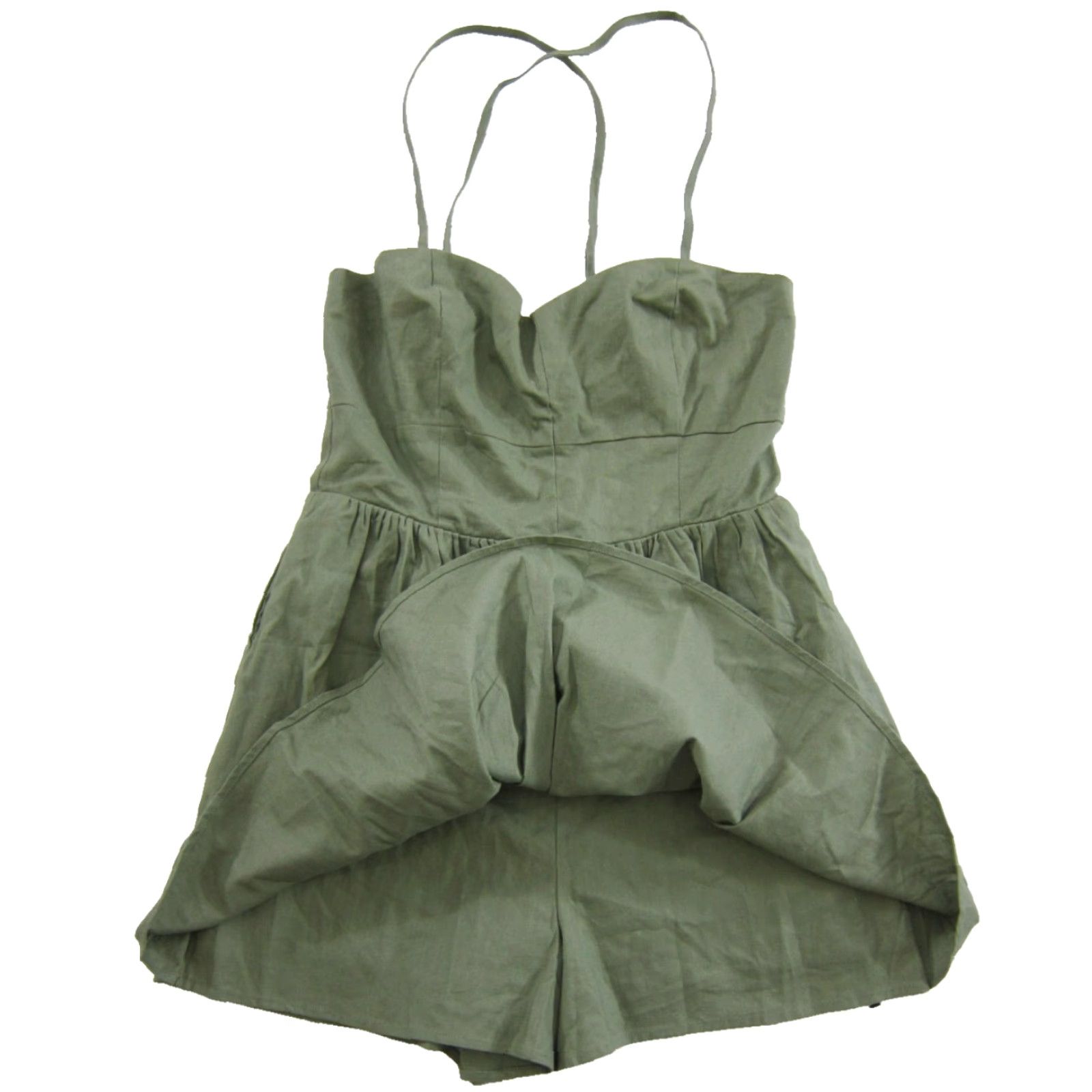Lulus Lulus Jumpsuit Shortss Linen Cotton Army Green Criss Cross Tie Pocket NWT Large Green Pockets One-Piece Women Regular Sleeveless Wide-Leg Size 36" / US 14 / IT 50 - 4 Thumbnail