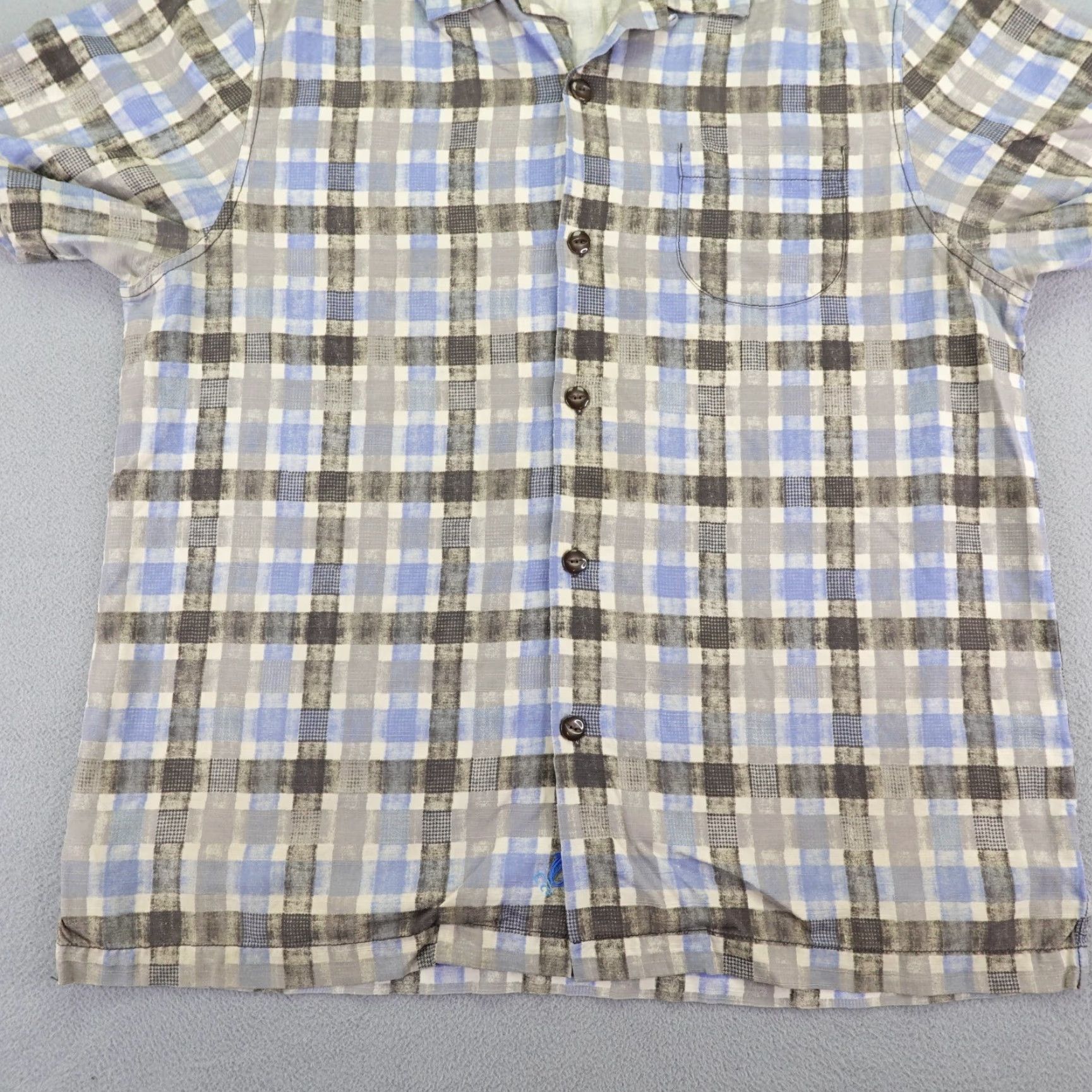 Tommy Bahama TOMMY BAHAMA Shirt Mens Large Blue Gray Plaid Silk Blend Camp Short Sleeve Tropical Beach Casual Button-Up Size US L / EU 52-54 / 3 - 3 Thumbnail
