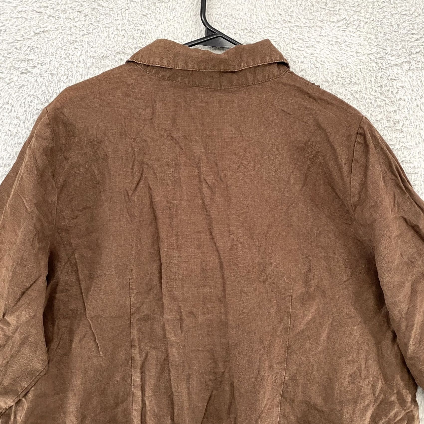 Vintage Edward Women Shirt 1X Brown Linen Button-Up Embroidered Floral Blouse Top - Casual 3/4 Sleeve, Collared, relaxed fit, Plus Size Size XL / US 12-14 / IT 48-50 - 7 Thumbnail