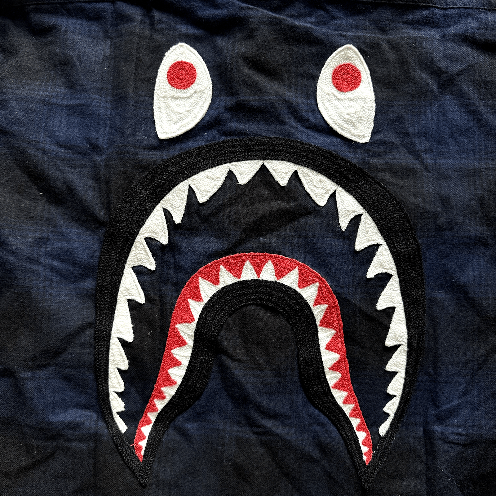 Bape BAPE Check Shark Relaxed Fit Flannel Shirt Navy Size Small Size US S / EU 44-46 / 1 - 2 Thumbnail