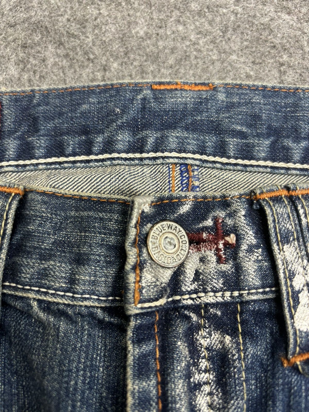 Japanese Brand 💥Flare💥Vintage 90s Blue Way Paint Minimalist Denim F522 Size US 32 / EU 48 - 9 Thumbnail