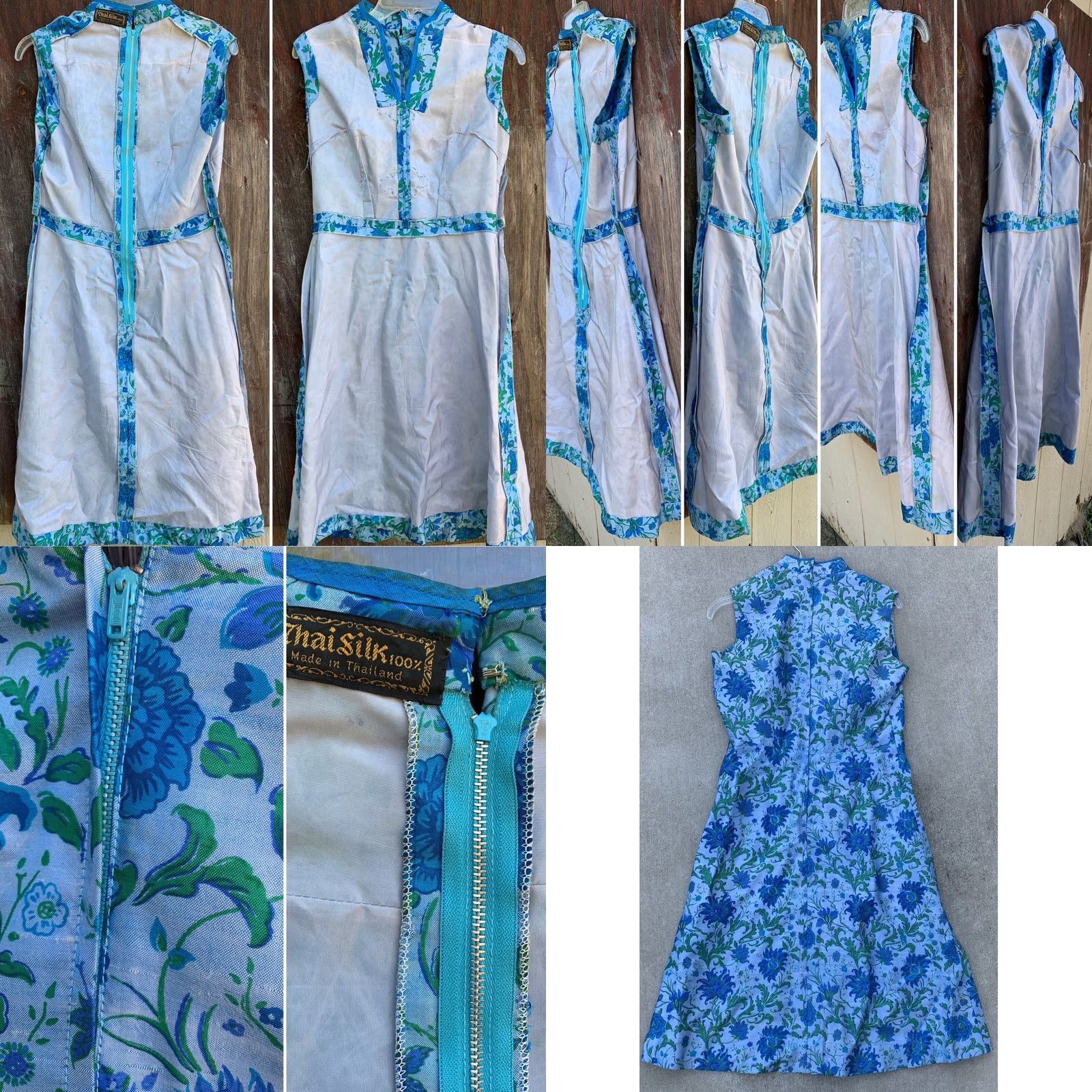 Vintage VINTAGE Thai Silk Dress Floral Metal Zipper cheongsam tiki mod Dress 100% Silk Blue 1960s Womens Size 4XL / US 24-26 - 8 Thumbnail