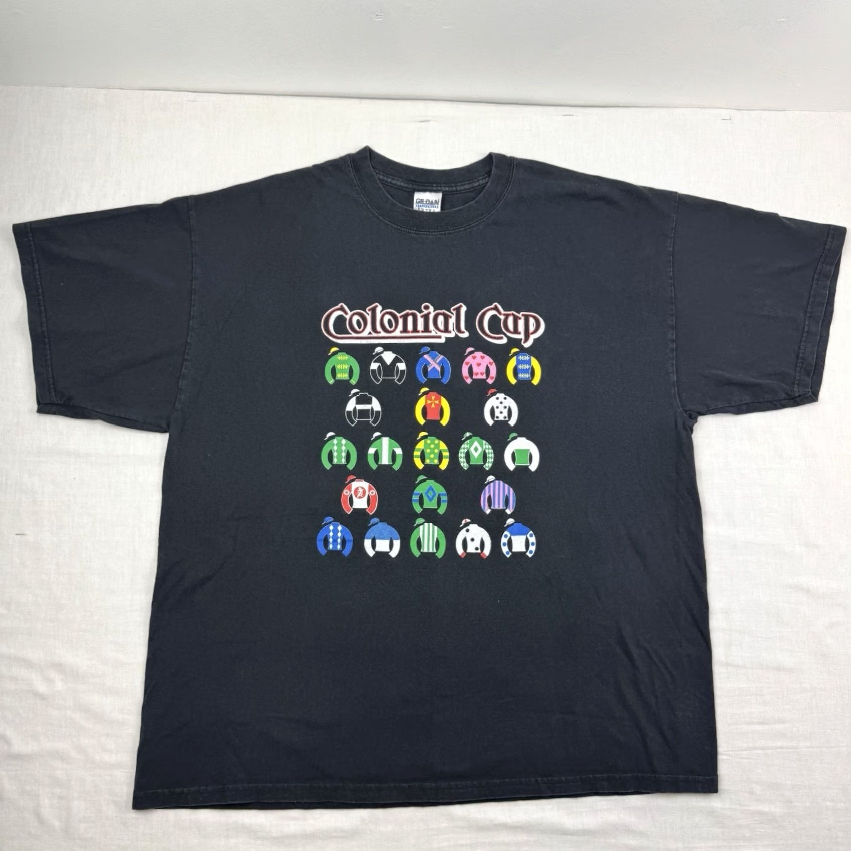 Gildan VINTAGE Gildan T-Shirt Men 2XL Black Cotton Crew Neck Short Sleeve Logo 90s Sports Horse Race Racers Size US XXL / EU 58 / 5 - 2 Thumbnail