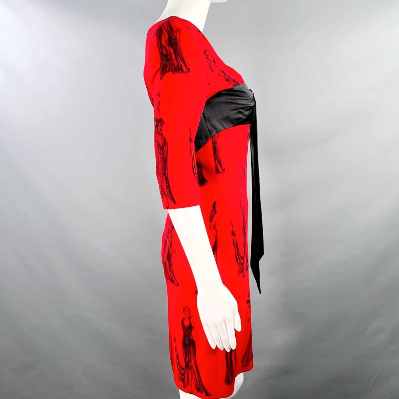 Moschino MOSCHINO Size 6 Red Black Viscose Blend Figures Bow Cocktail Dress Size M / US 6-8 / IT 42-44 - 5 Thumbnail