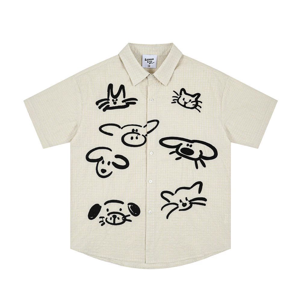 Vintage Men's hip-hop casual cartoon embroidered plaid shirt Size US M / EU 48-50 / 2 - 1 Thumbnail