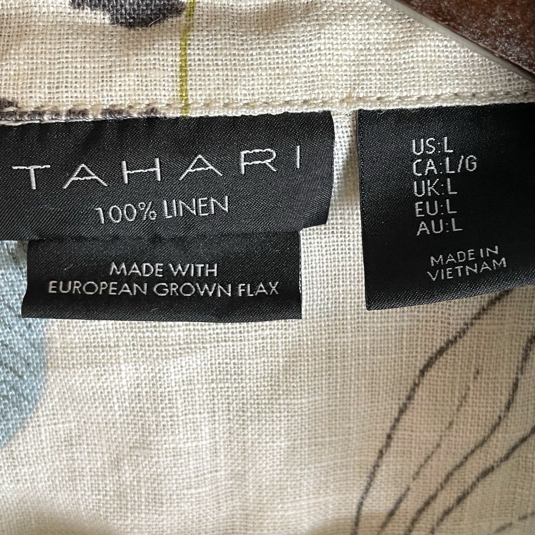 Vintage Tahari Top Women's L Linen Button Ivory Floral Coastal Casual tropical Hawaiian Palm Leaves 2020s Womens Size L / US 10 / IT 46 - 3 Thumbnail