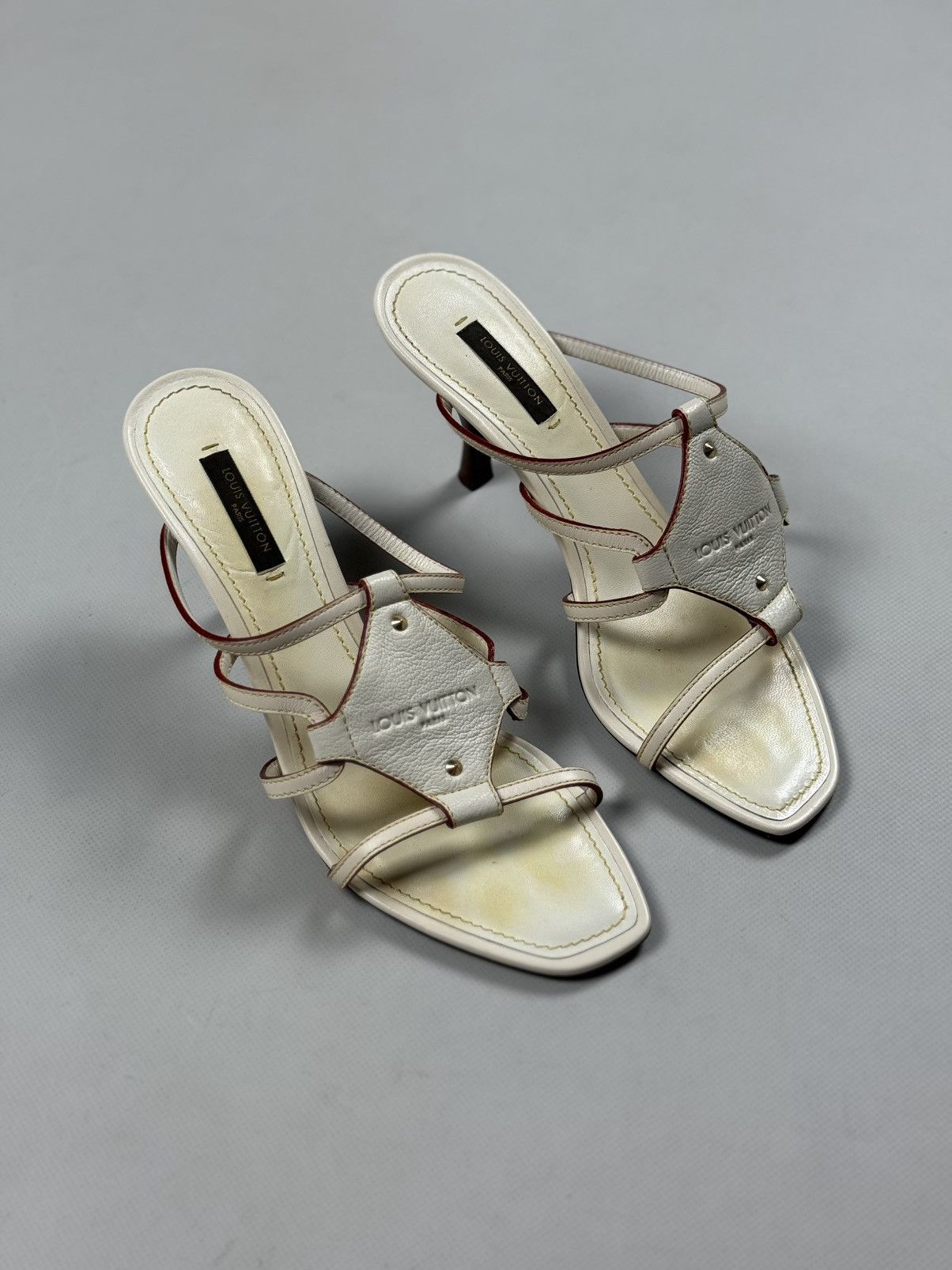 Louis Vuitton Louis Vuitton Cream Leather VTG Ankle Strap Heels Sandals Size US 8 / IT 38 - 1 Thumbnail