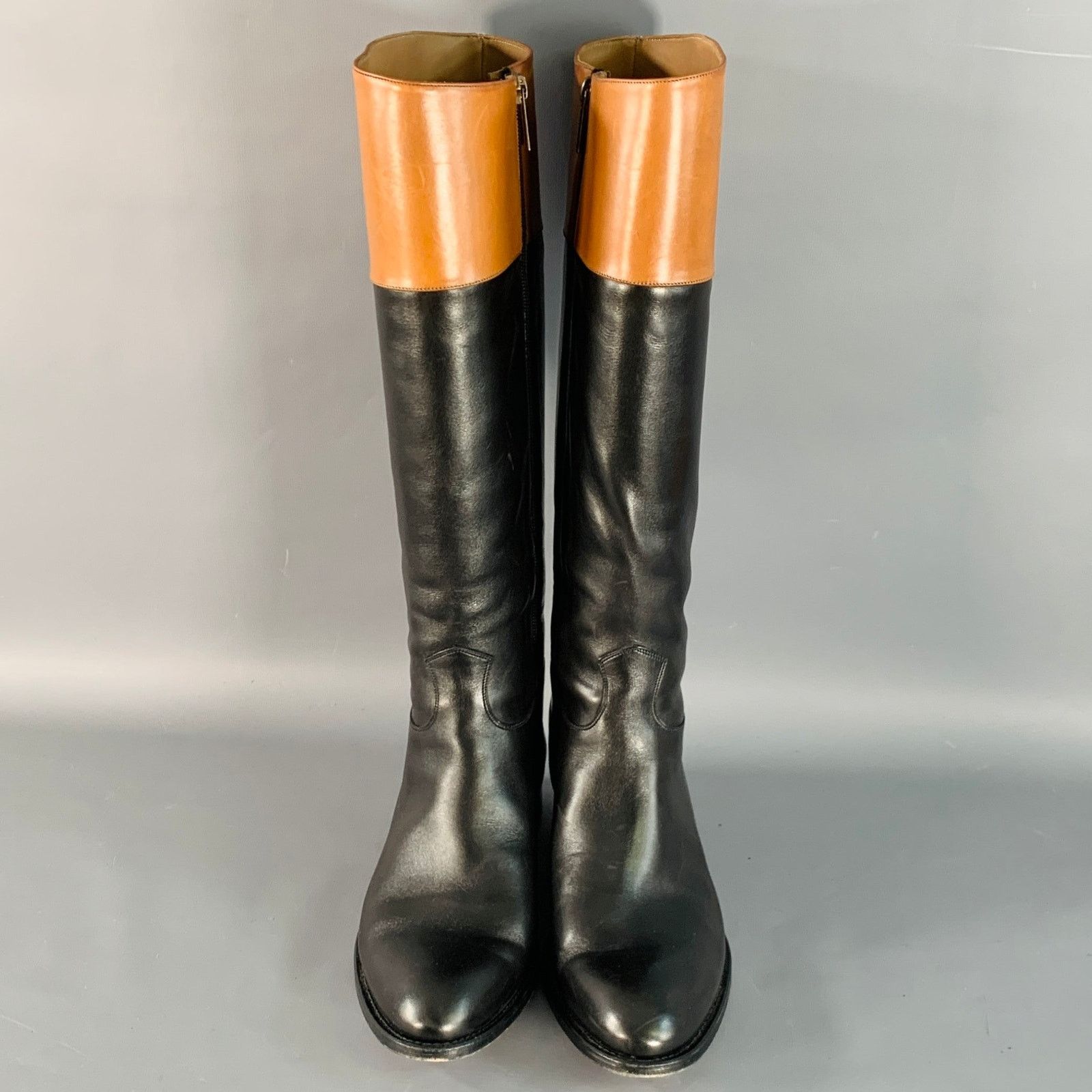 Paul Stuart PAUL STUART 7.5 Black Tan Leather Side Zipper Riding Boots Size US 7.5 / IT 37.5 - 4 Thumbnail