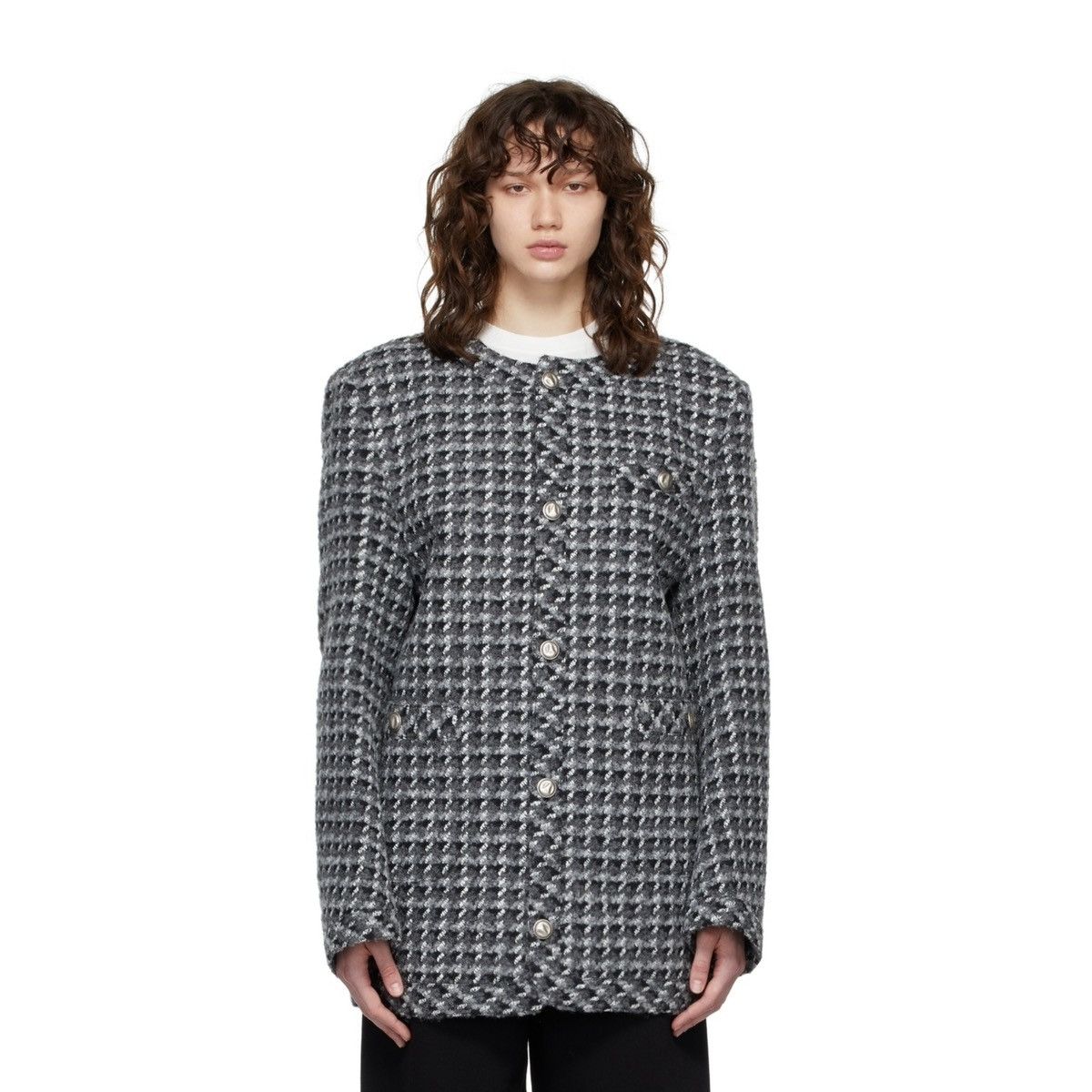 Ader Error Grey Tweed Round Collar Blazer Size M / US 6-8 / IT 42-44 - 2 Thumbnail