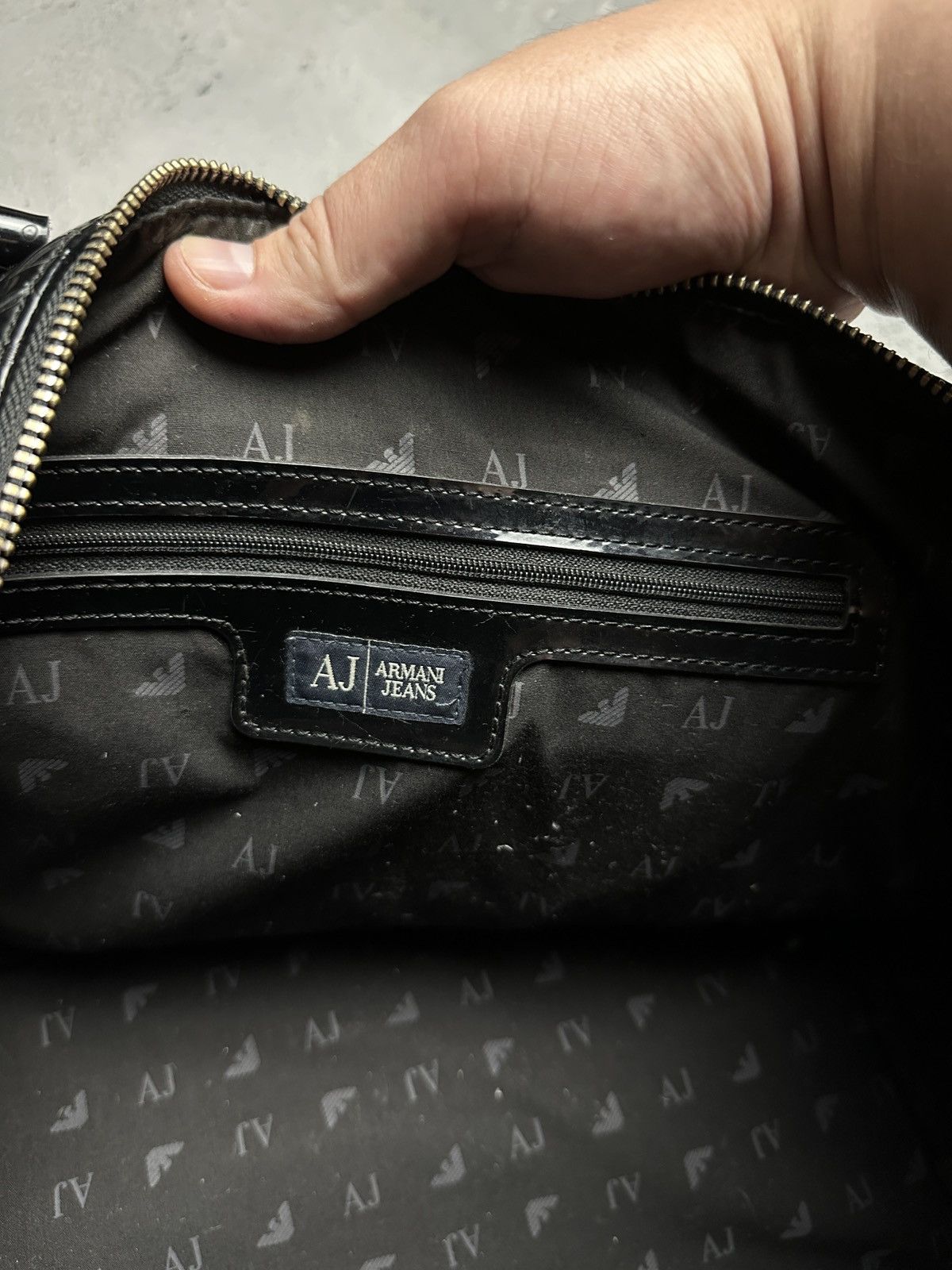 Armani Armani Jeans Tote Black Embossed Patent PVC Satchel Bag y2k Size ONE SIZE - 13 Thumbnail