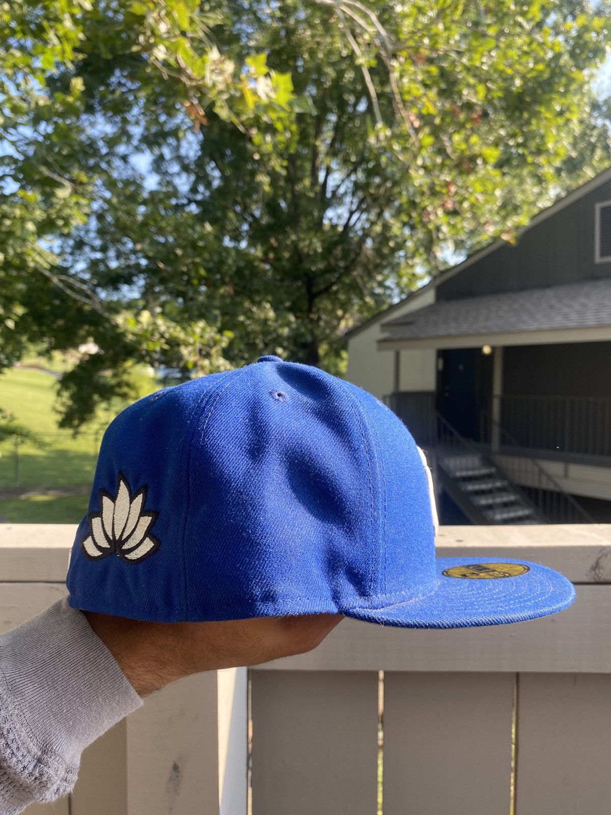 New Era Blue New York Fitted with custom lotus flower Size ONE SIZE - 2 Thumbnail