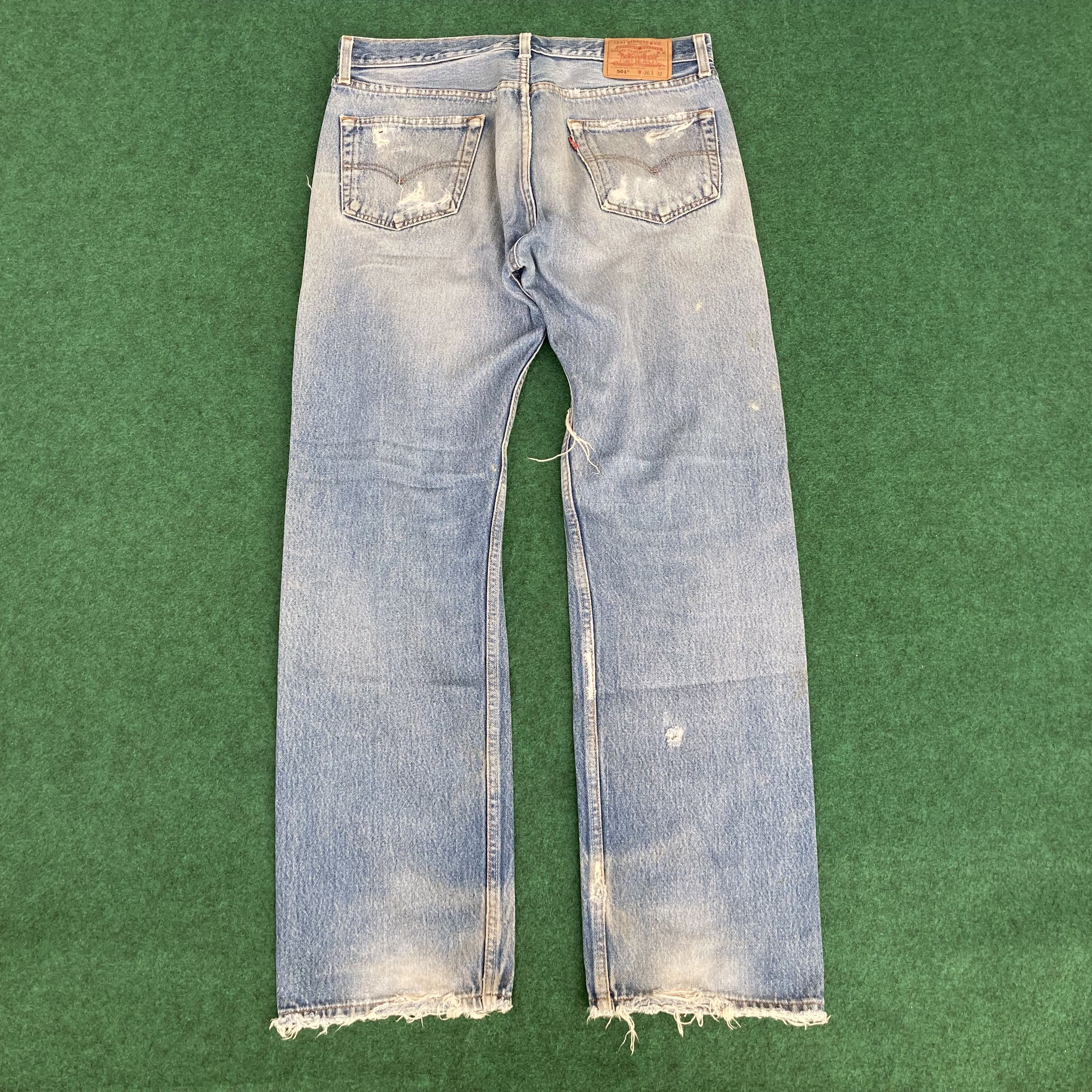 Levi's × Vintage 35x32 Vtg Levis 501 Faded Blue Ripped Punk Grunge Jeans Size US 35 - 12 Thumbnail