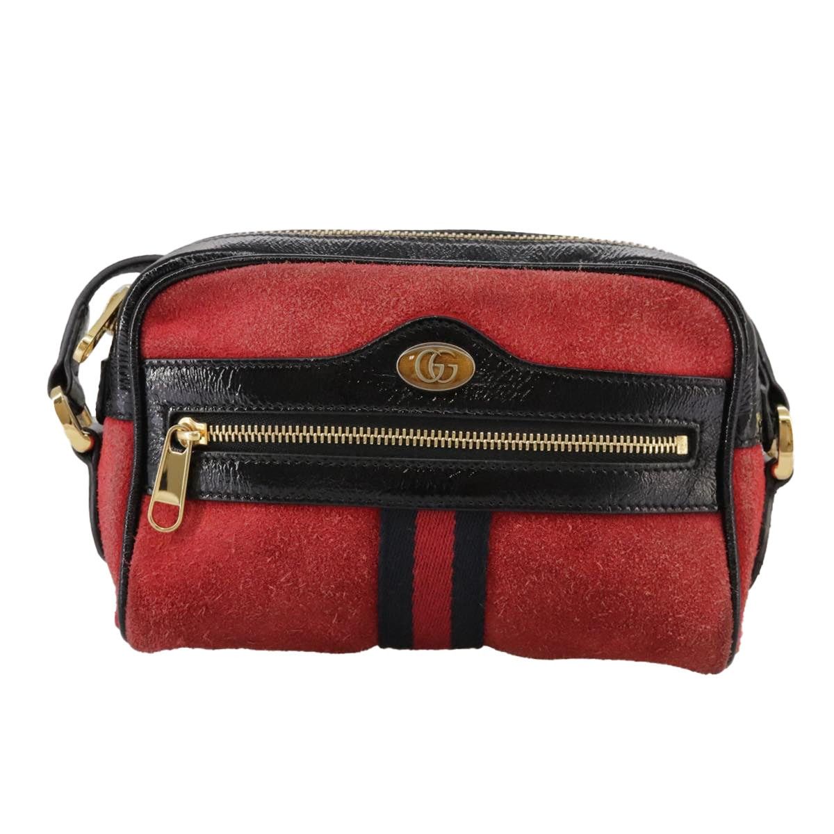 Gucci GUCCI Sherry Line Shoulder Bag Suede Red Navy Size ONE SIZE - 13 Thumbnail