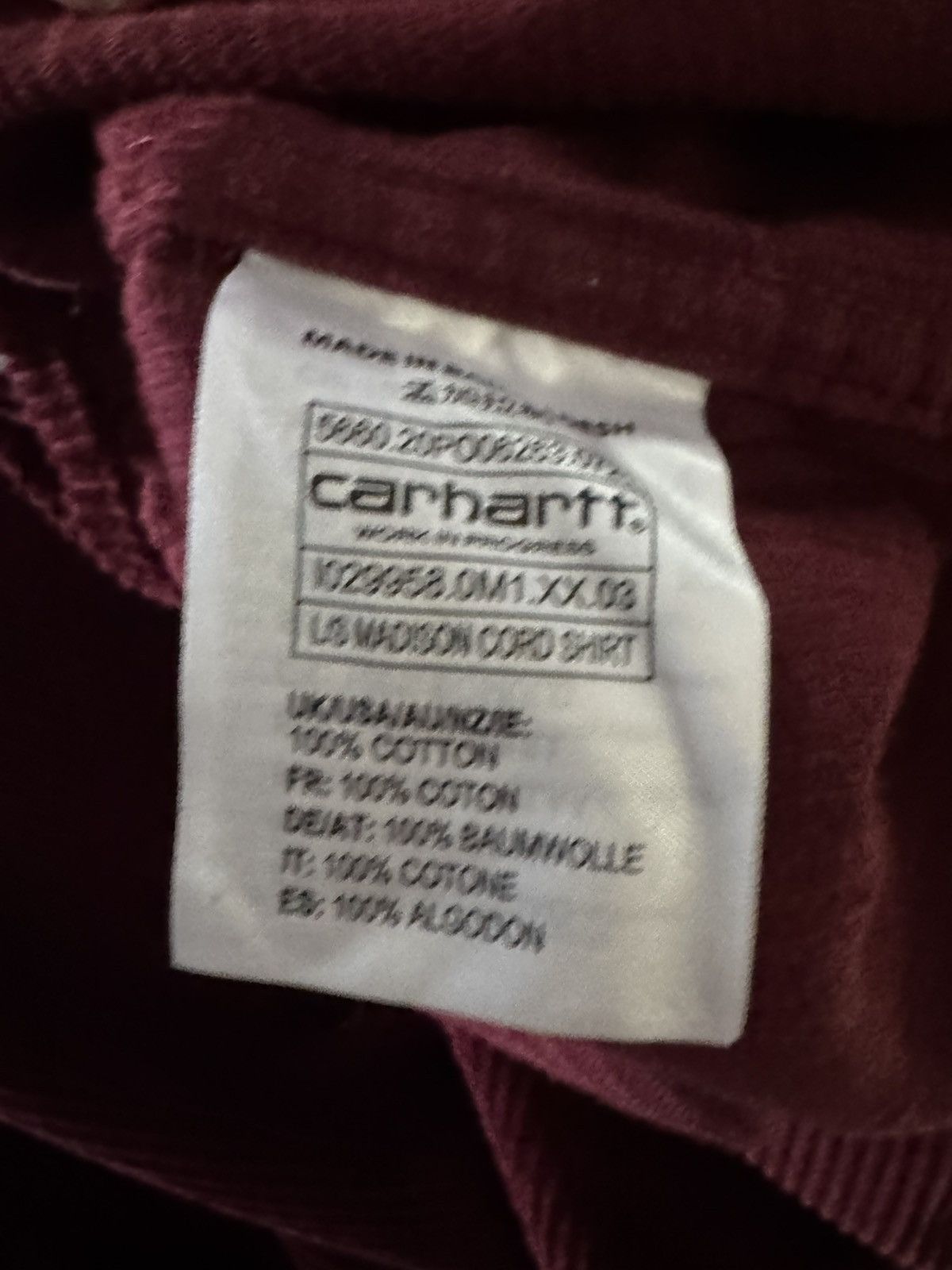 Carhartt Burgundy Carhartt Corduroy Button Up Shirt Thick Soft Medium Size US M / EU 48-50 / 2 - 10 Thumbnail
