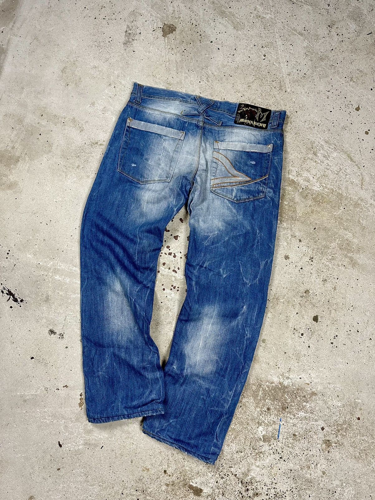 Affliction × Japanese Brand × Vintage Vintage Y2K Acid Washed Blue Baggy Denim Pants Jeans Size US 36 / EU 52 - 16 Thumbnail